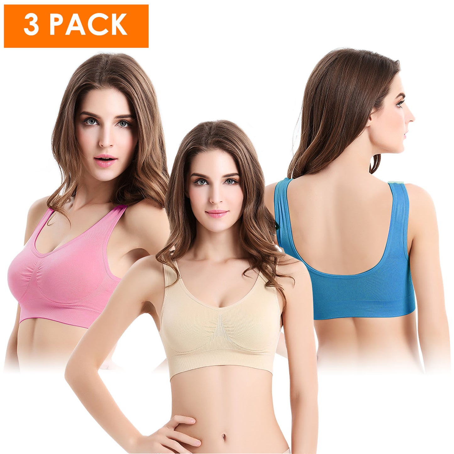 3 Pack Sport Bras For Women