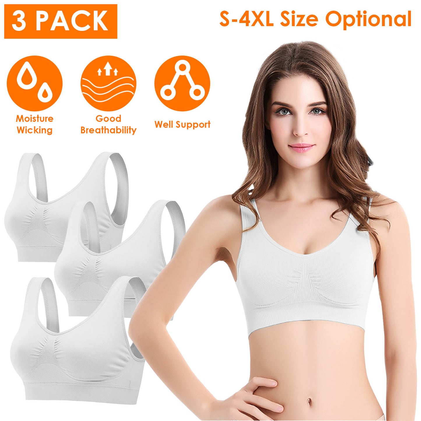 3 Pack Sport Bras For Women