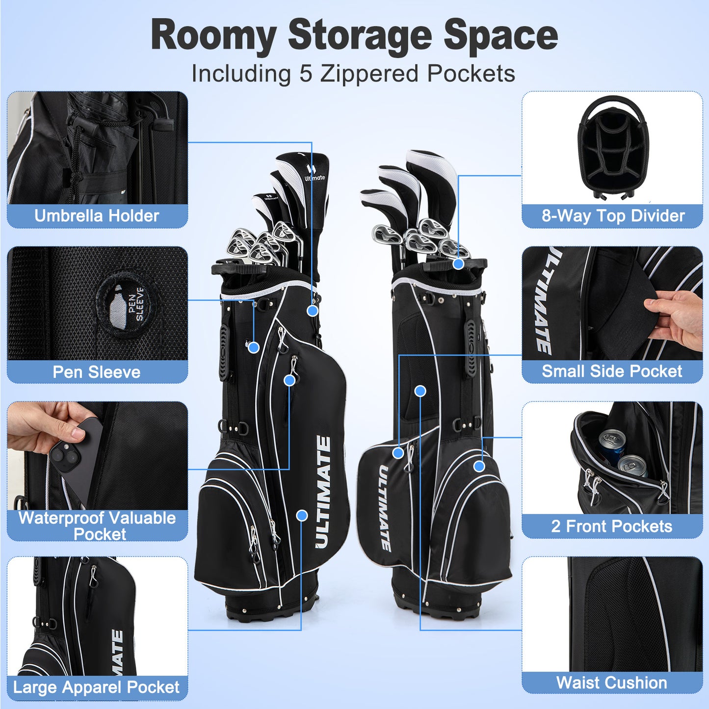 Men’s Profile Complete Golf Club Package Set Includes 10 Pieces-Black