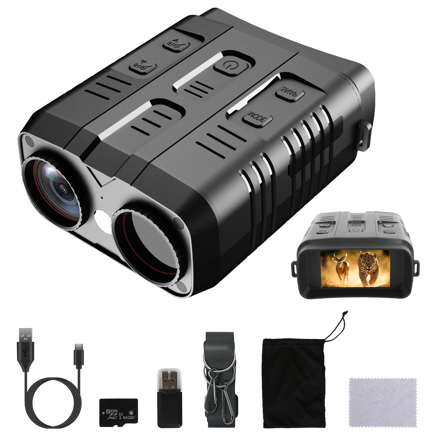 Night Vision Goggles 4K Full-Color Binoculars 10X Zoom with 2624ft Viewing Range 3\'\' Screen 64G MMC Card WIFI APP Control Save Photo and Video for C
