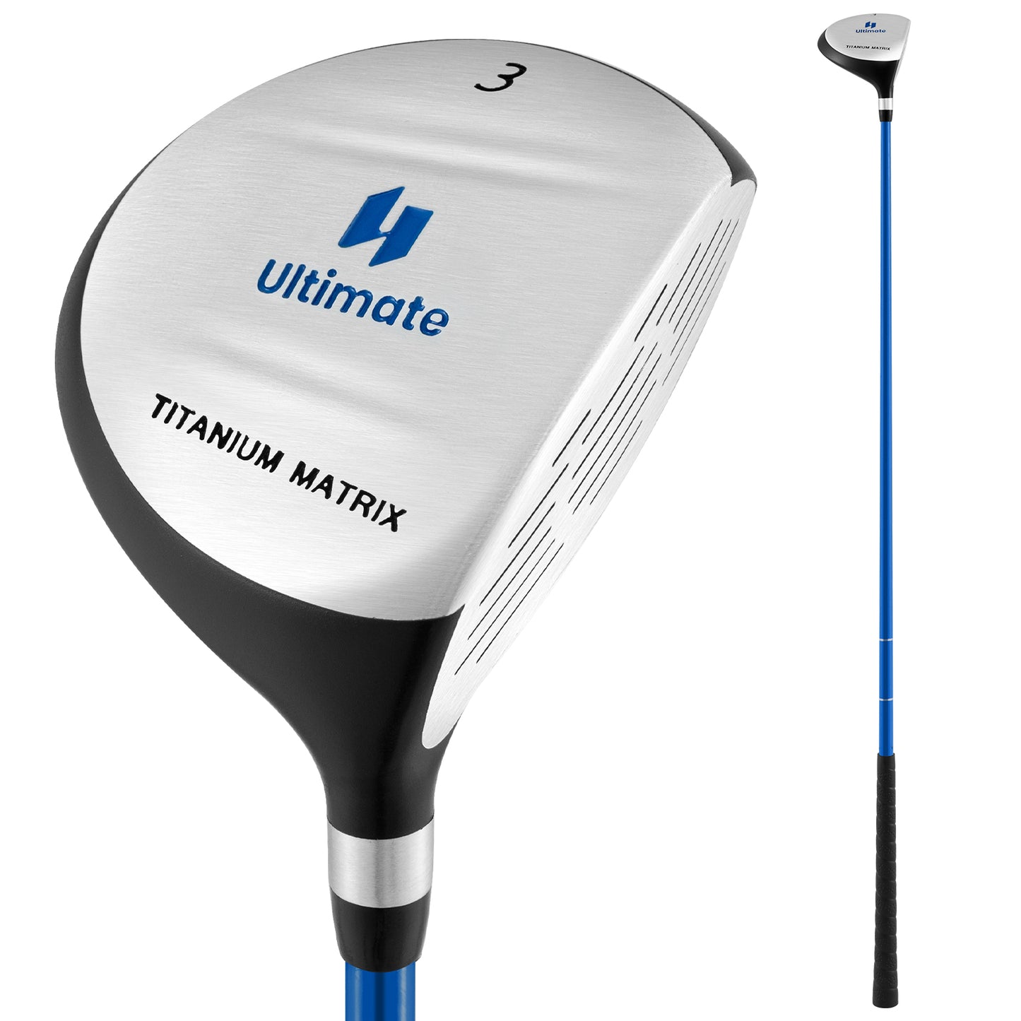38 Inch 165CC Junior #3 Fairway Wood Golf Club with Fiberglass Shaft for Kids Ages 11-14-Blue