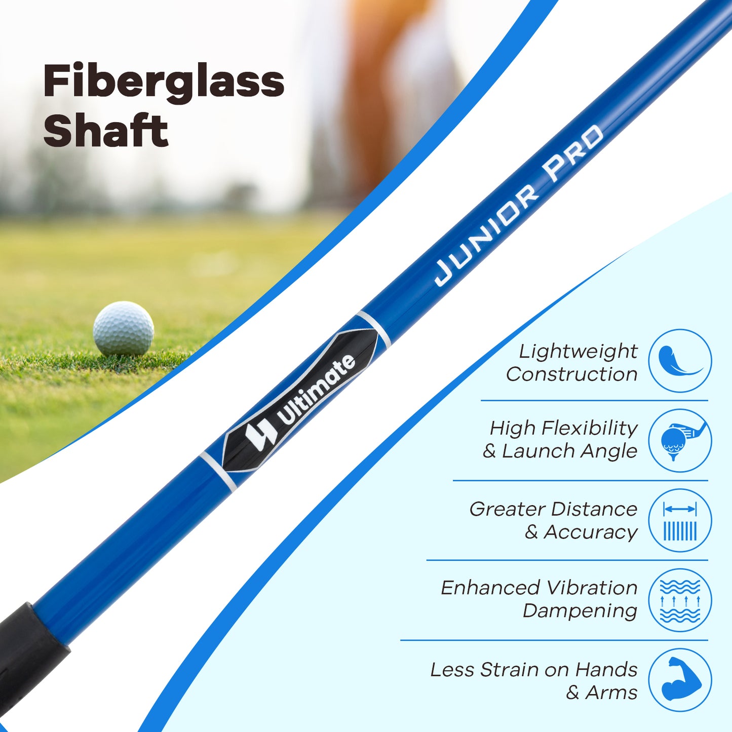 38 Inch 165CC Junior #3 Fairway Wood Golf Club with Fiberglass Shaft for Kids Ages 11-14-Blue