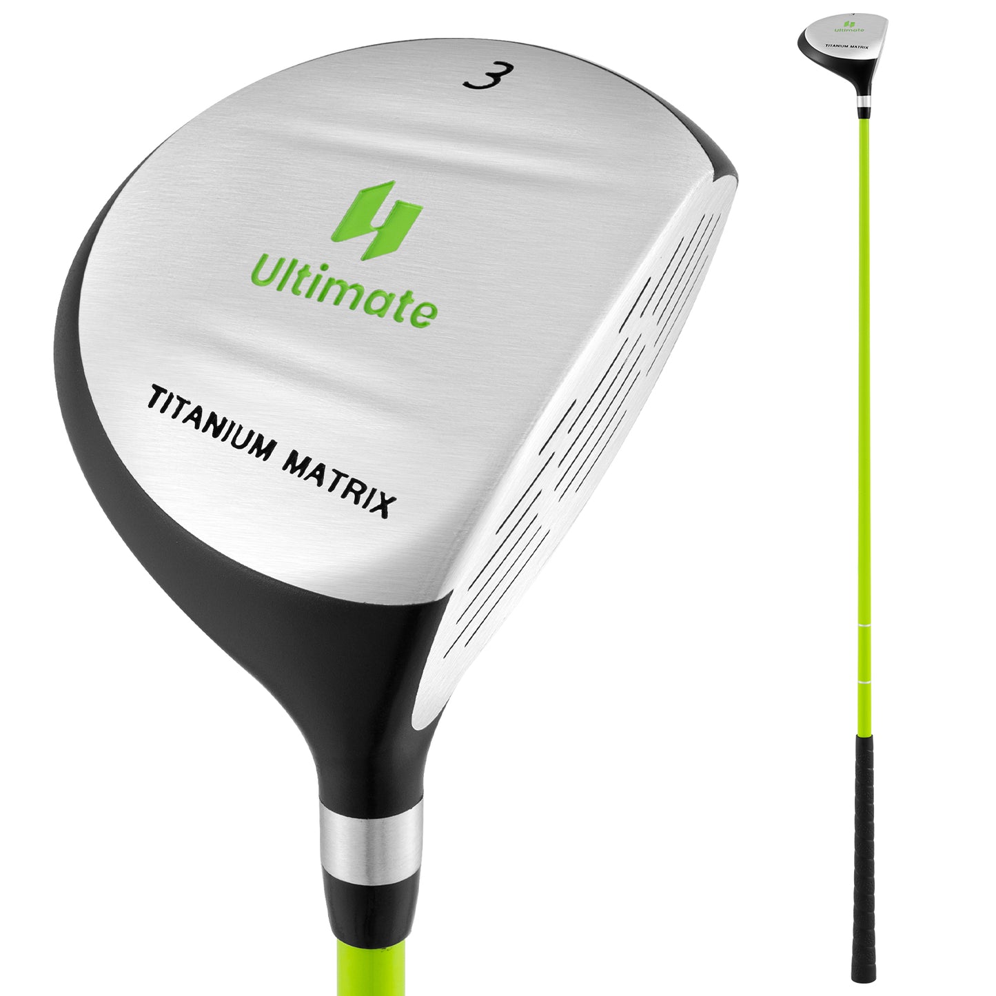 34 Inch 165CC Junior #3 Fairway Wood Golf Club with Fiberglass Shaft for Kids Ages 8-10-Green