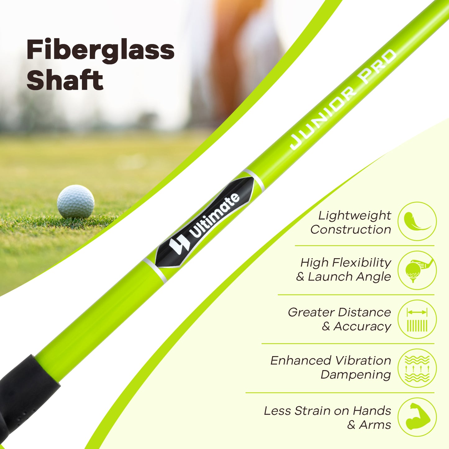 34 Inch 165CC Junior #3 Fairway Wood Golf Club with Fiberglass Shaft for Kids Ages 8-10-Green