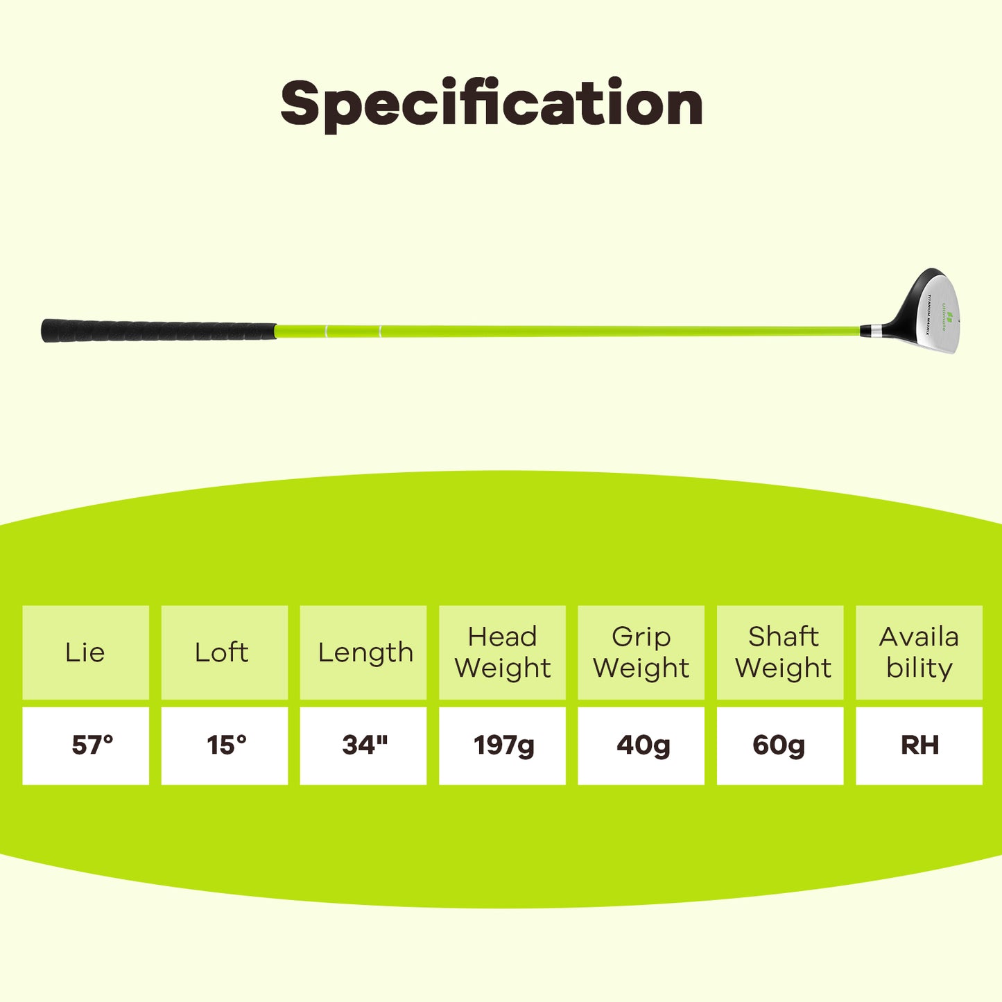34 Inch 165CC Junior #3 Fairway Wood Golf Club with Fiberglass Shaft for Kids Ages 8-10-Green