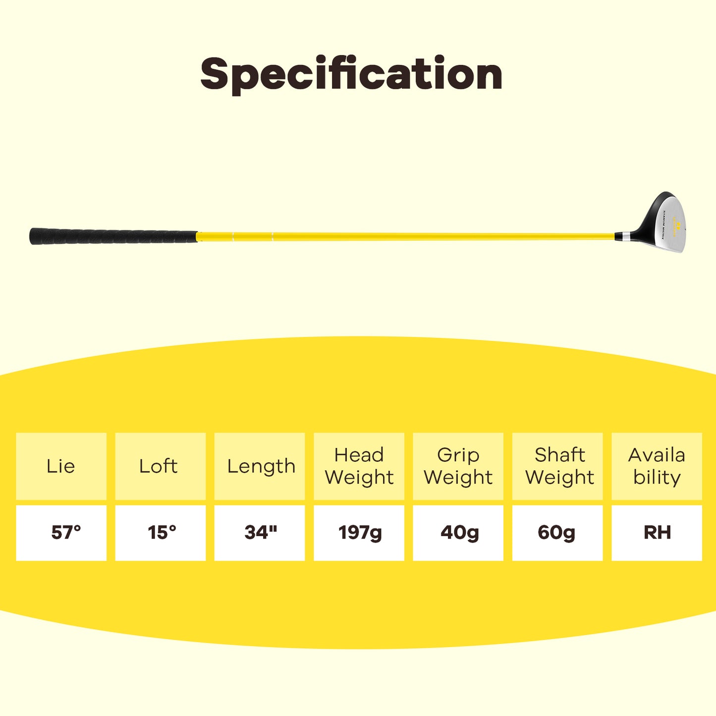 34 Inch 165CC Junior #3 Fairway Wood Golf Club with Fiberglass Shaft for Kids Ages 8-10-Yellow