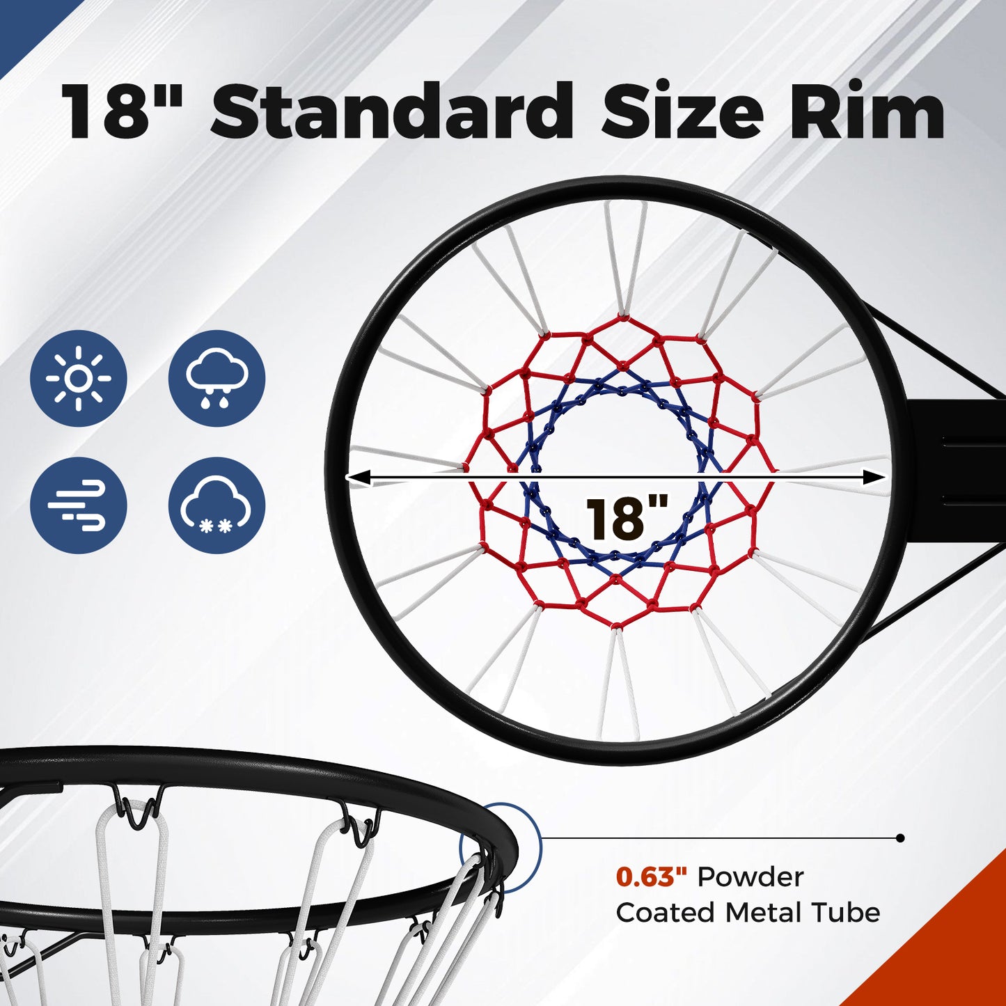18" Basketball Rim Heavy Duty Wall Mounted Basketball Rim Goal Replacement-Black