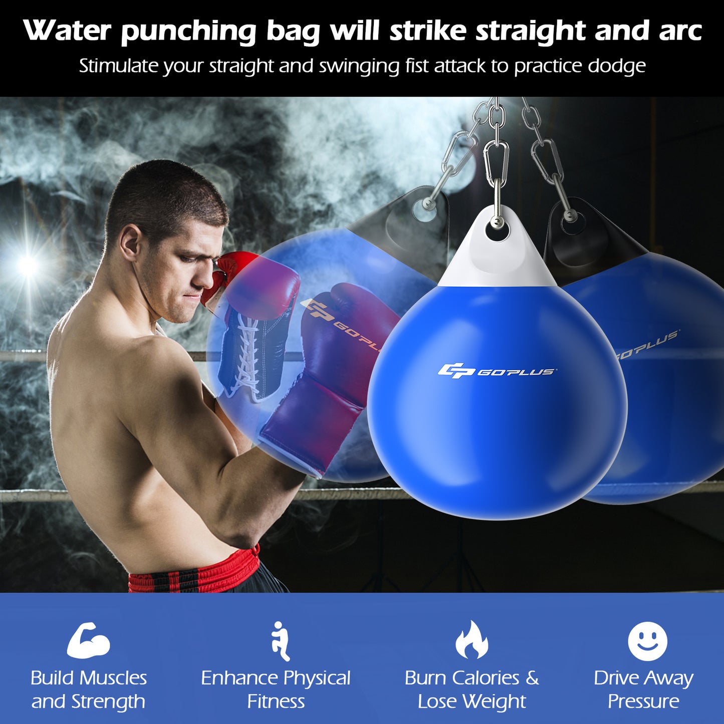 18 Inch 110 Pound Heavy Punching Water Aqua Bag with Adjustable Metal Chain-Blue