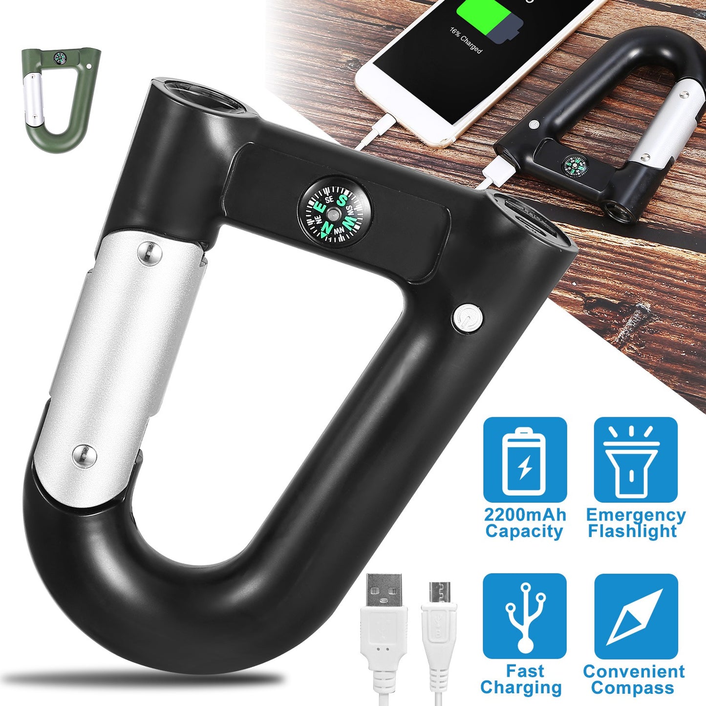 Compass Carabiner-Shaped Hiking Camping Use