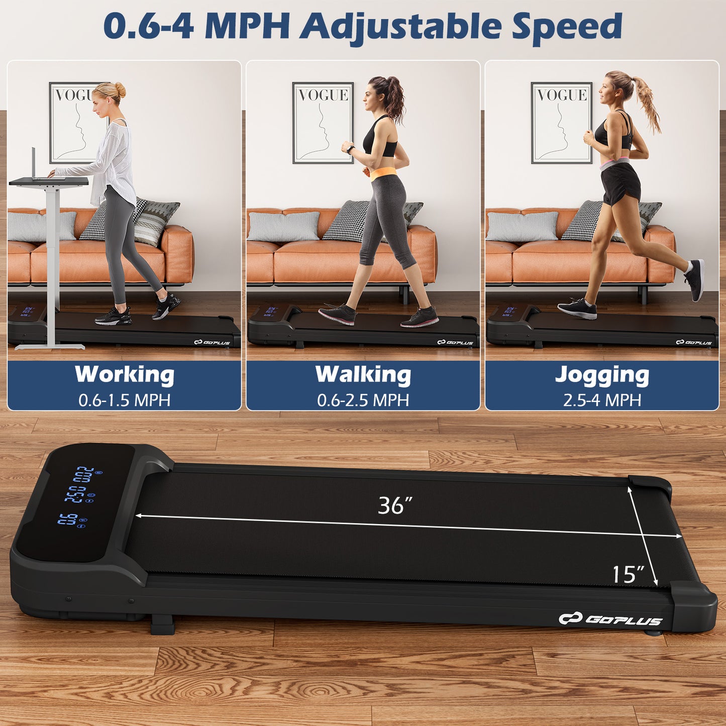 2.5HP Under Desk Treadmill with Remote Control and 3 Countdown Modes-Black