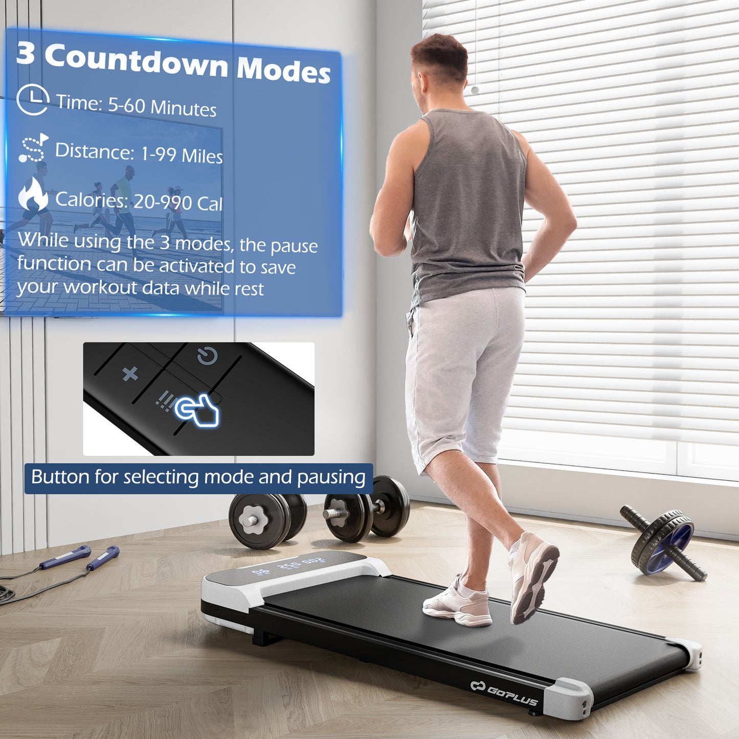 2.5HP Under Desk Treadmill with Remote Control and 3 Countdown Modes-White