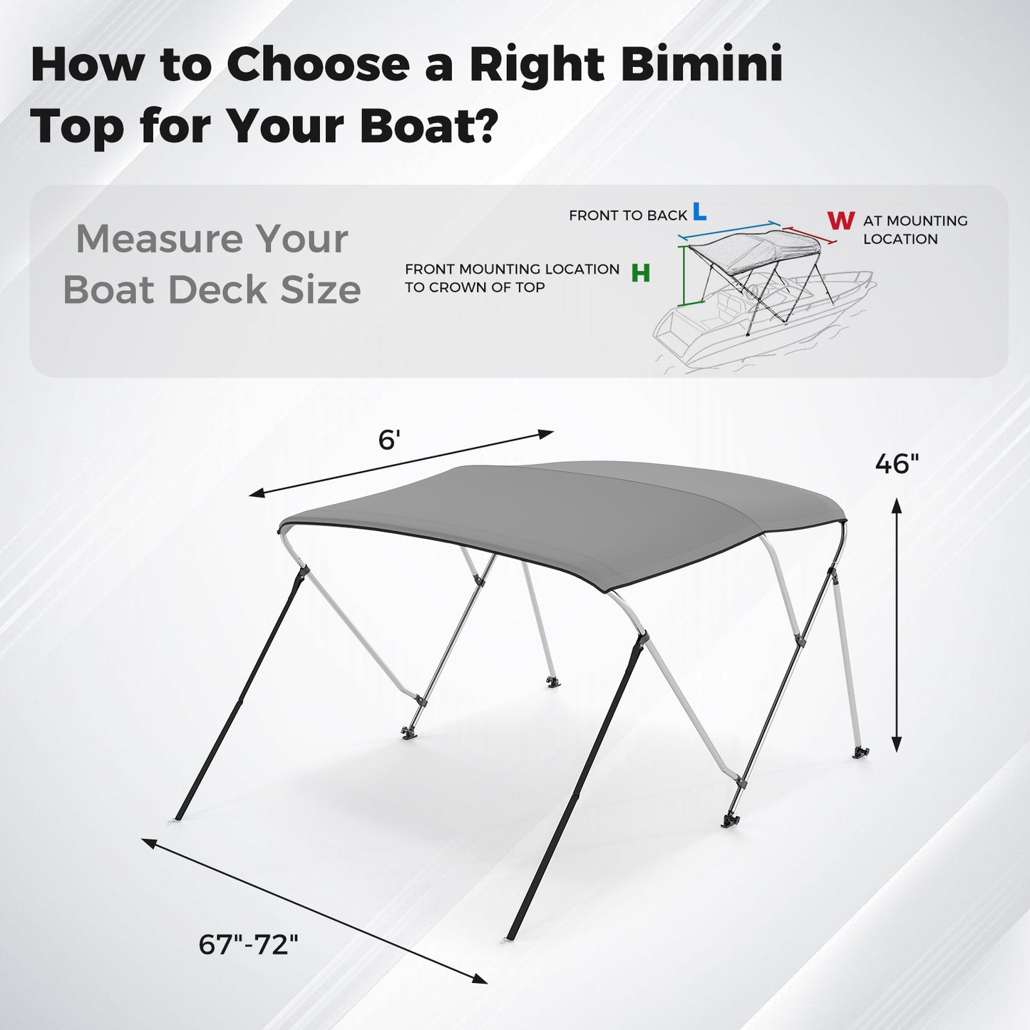3-Bow/4-Bow Boat Bimini Top Sun Shade Boat Canopy with Storage Boot-3-Bow