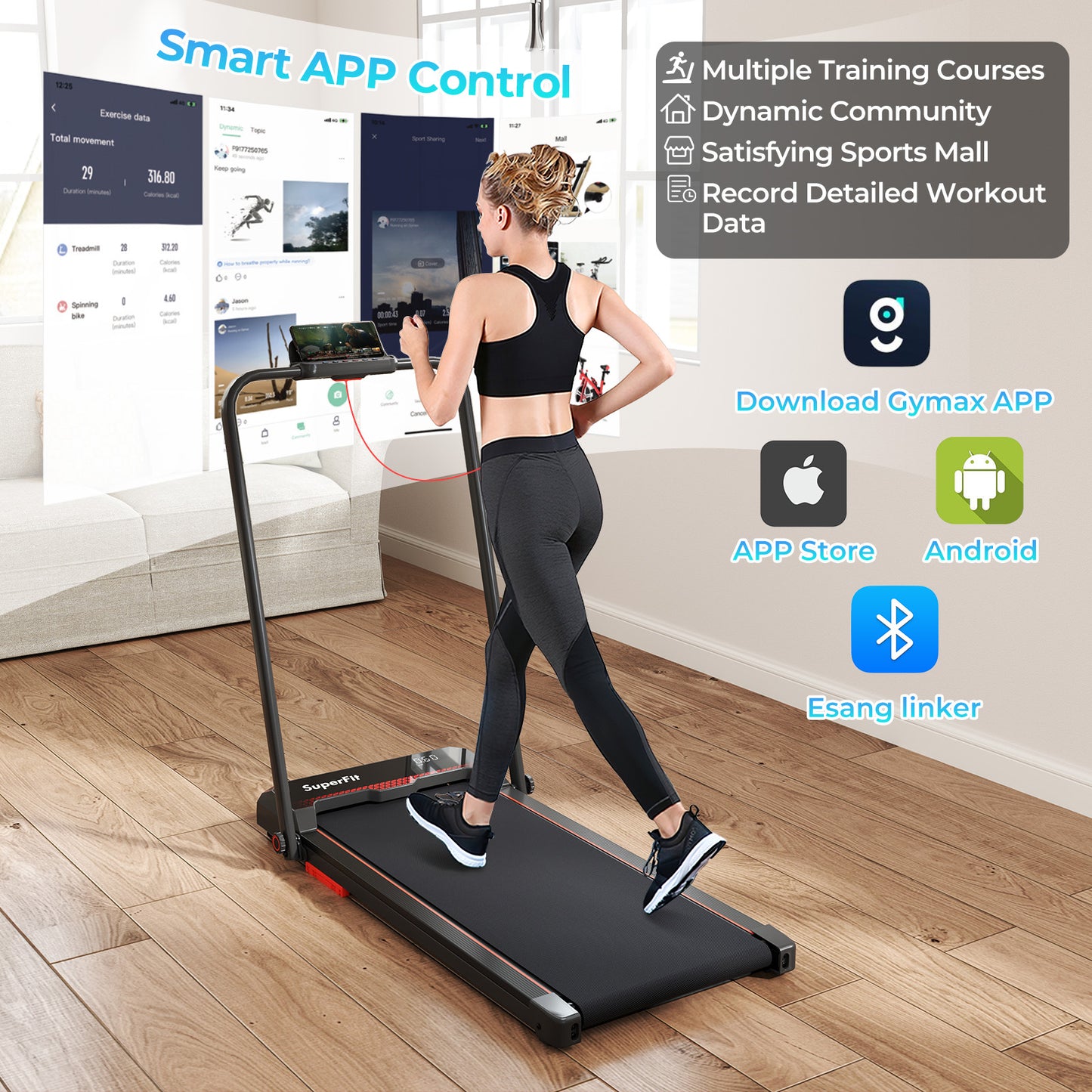 3 in 1 Folding Treadmill with Remote Control and LED Display-Red