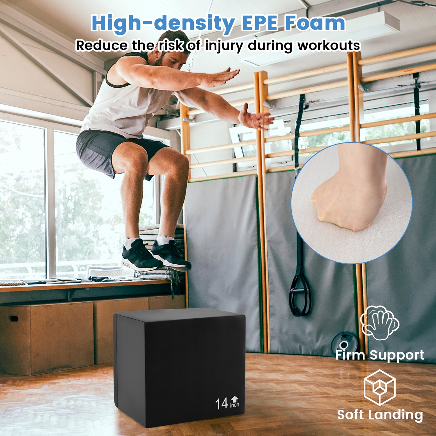 3 In 1 Foam Plyometric Box with 3 Heights and Easy-to-Clean PU Cover-16 Inches