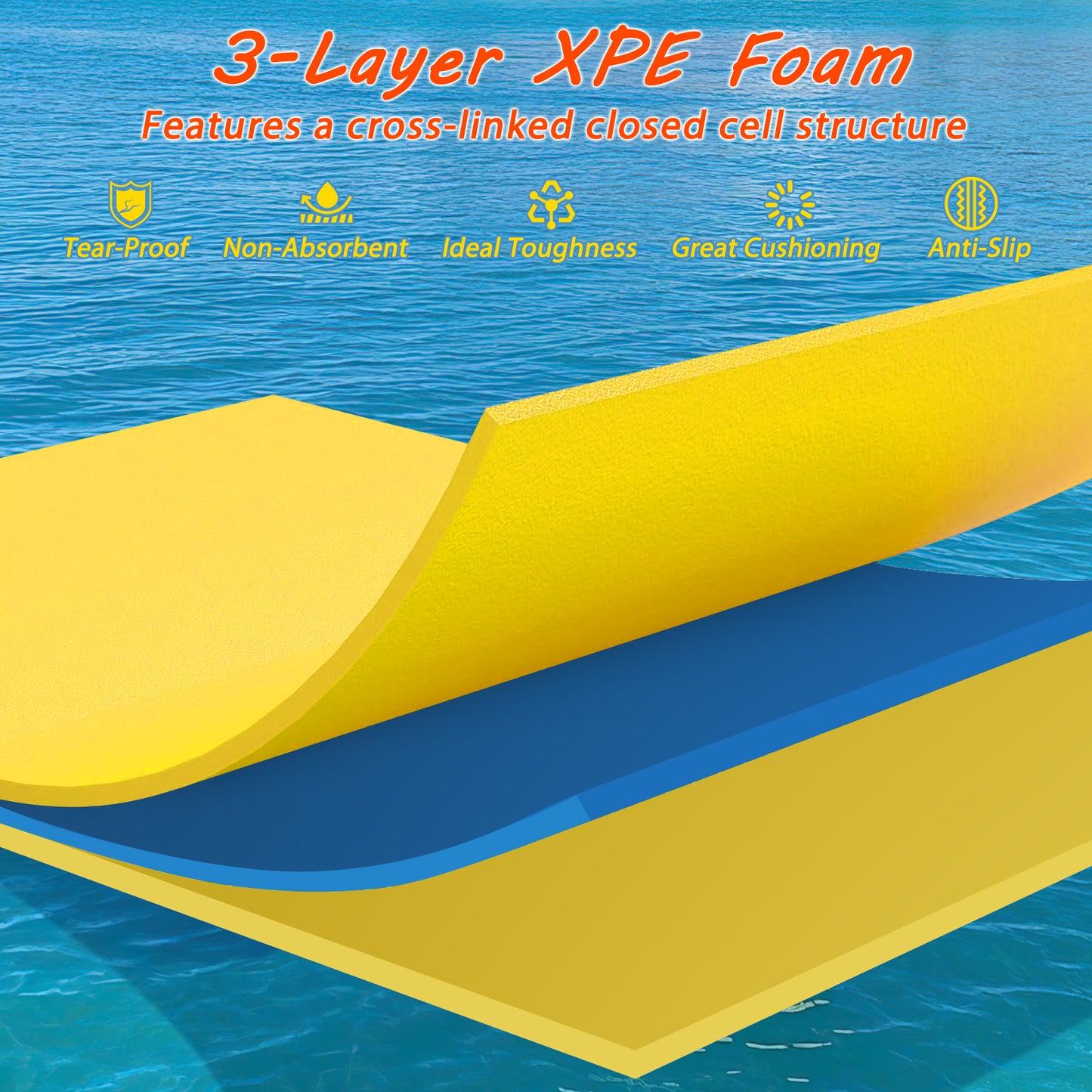 3-layer Tear-resistant Relaxing Foam Floating Pad-Yellow