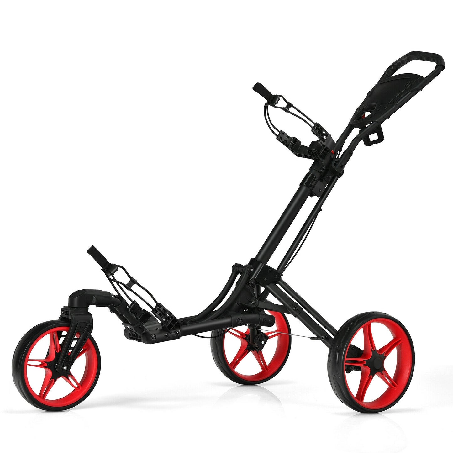 Folding Golf Push Cart with Scoreboard Adjustable Handle Swivel Wheel-Red