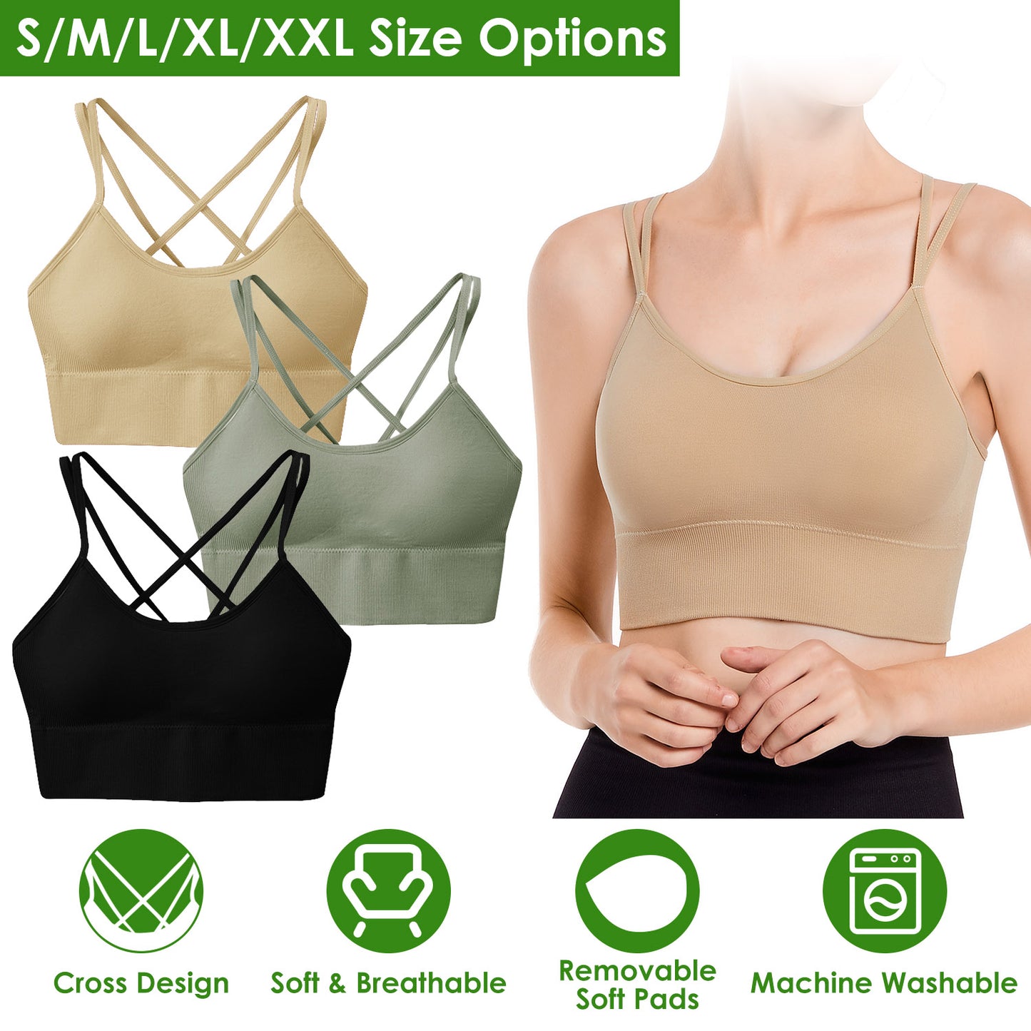 3Packs Women Cross Back Sport Bras