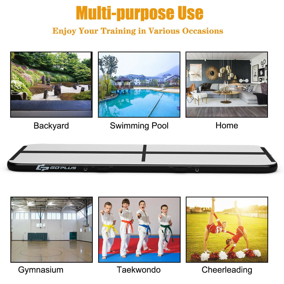 10 Feet Inflatable Gymnastics Tumbling Mat with Pump -Black