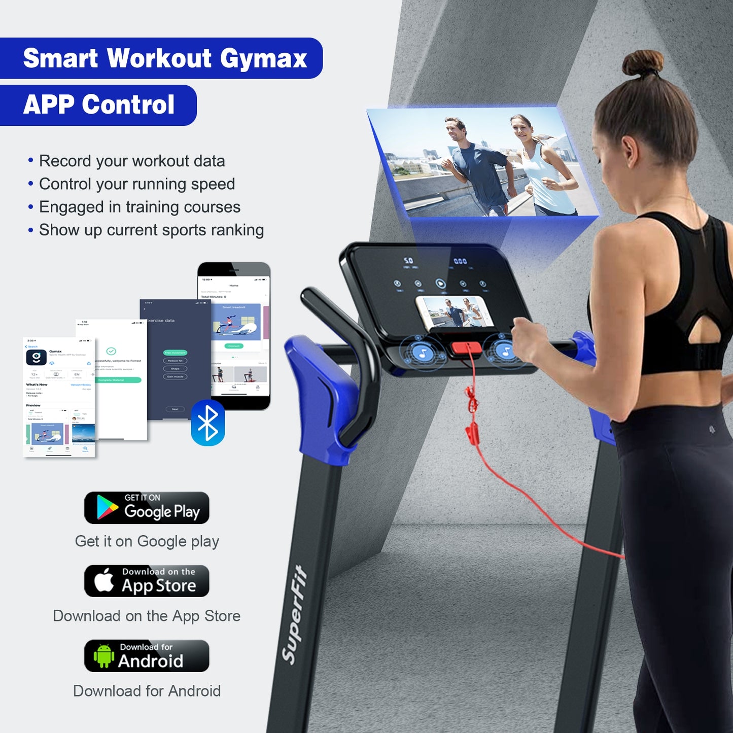 2.25 HP Electric Motorized Folding Running Treadmill Machine with LED Display-Navy