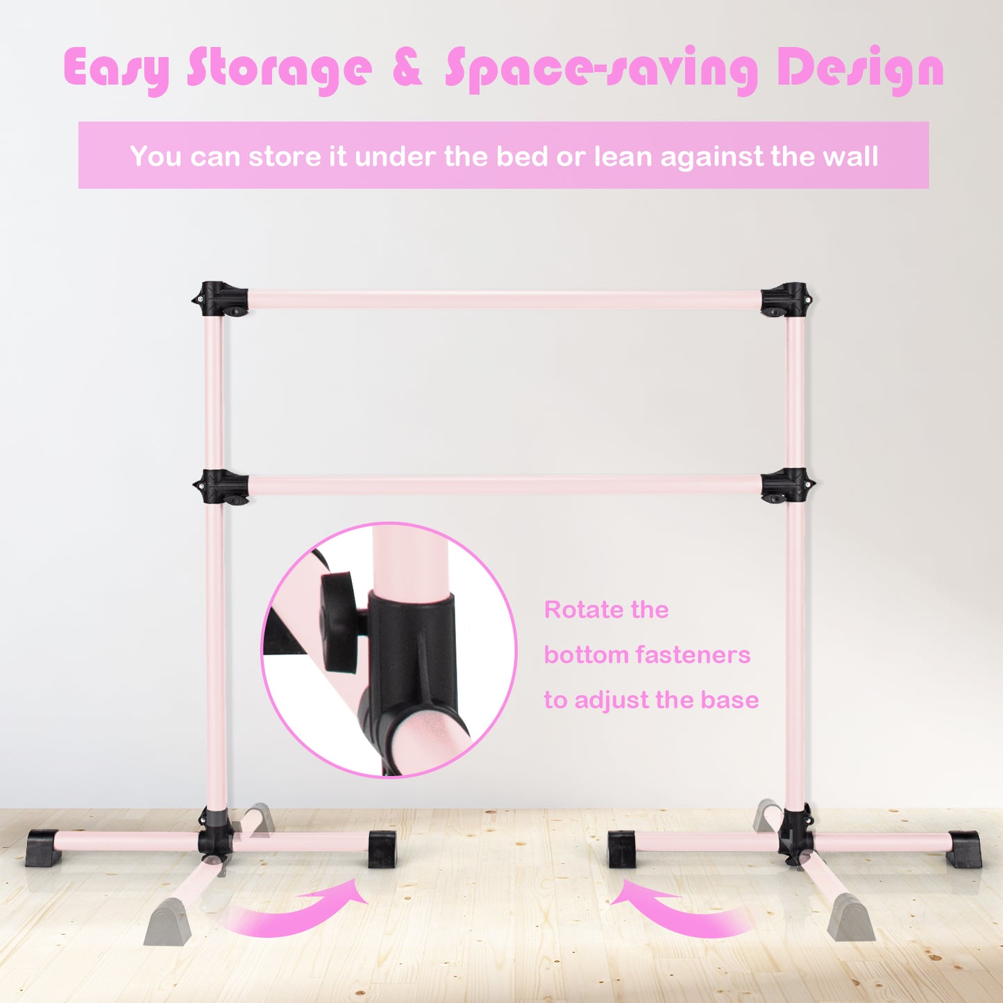 4 Feet Double Ballet Barre Bar with Adjustable Height-Pink