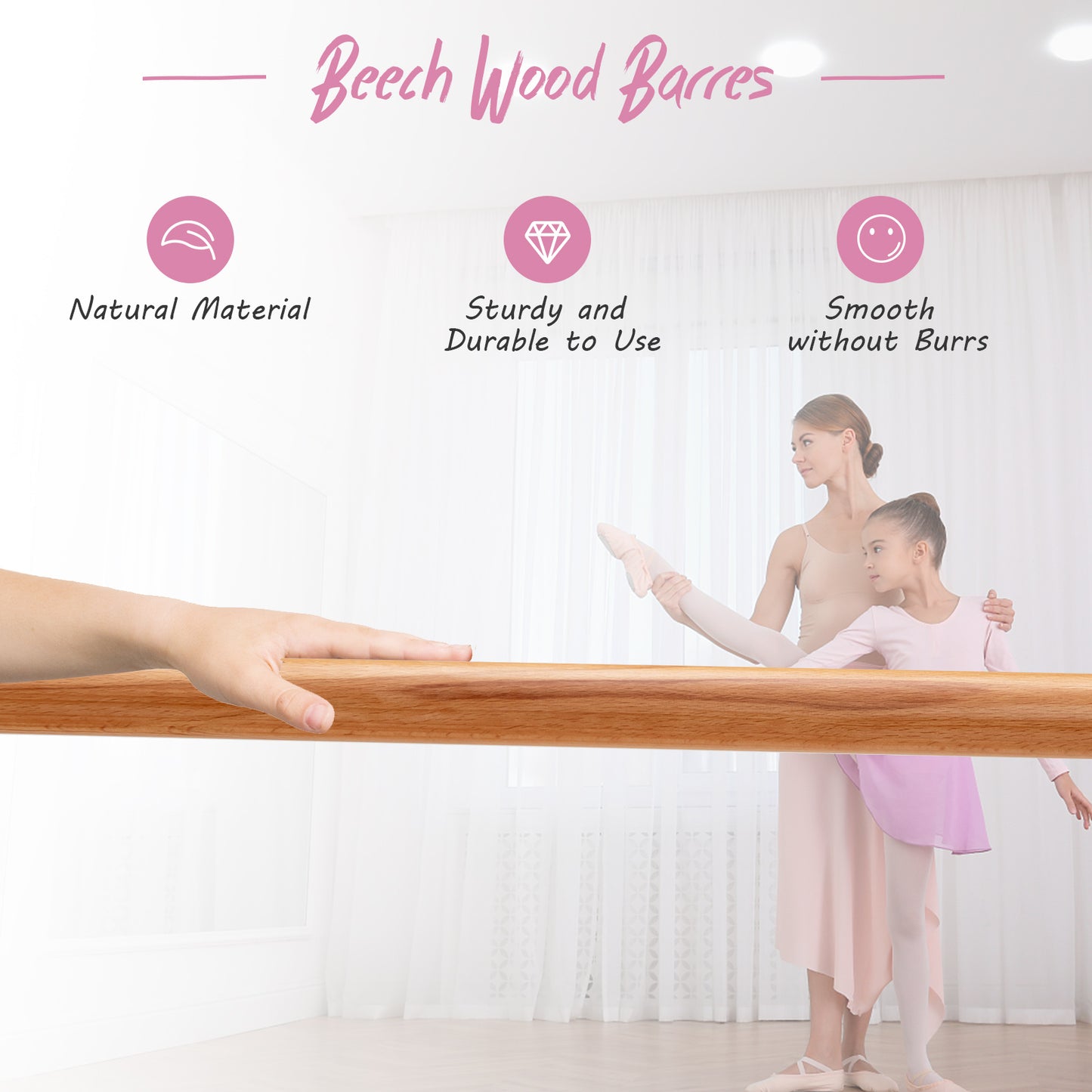 4 Foot Portable Freestanding Double Ballet Barre-Pink
