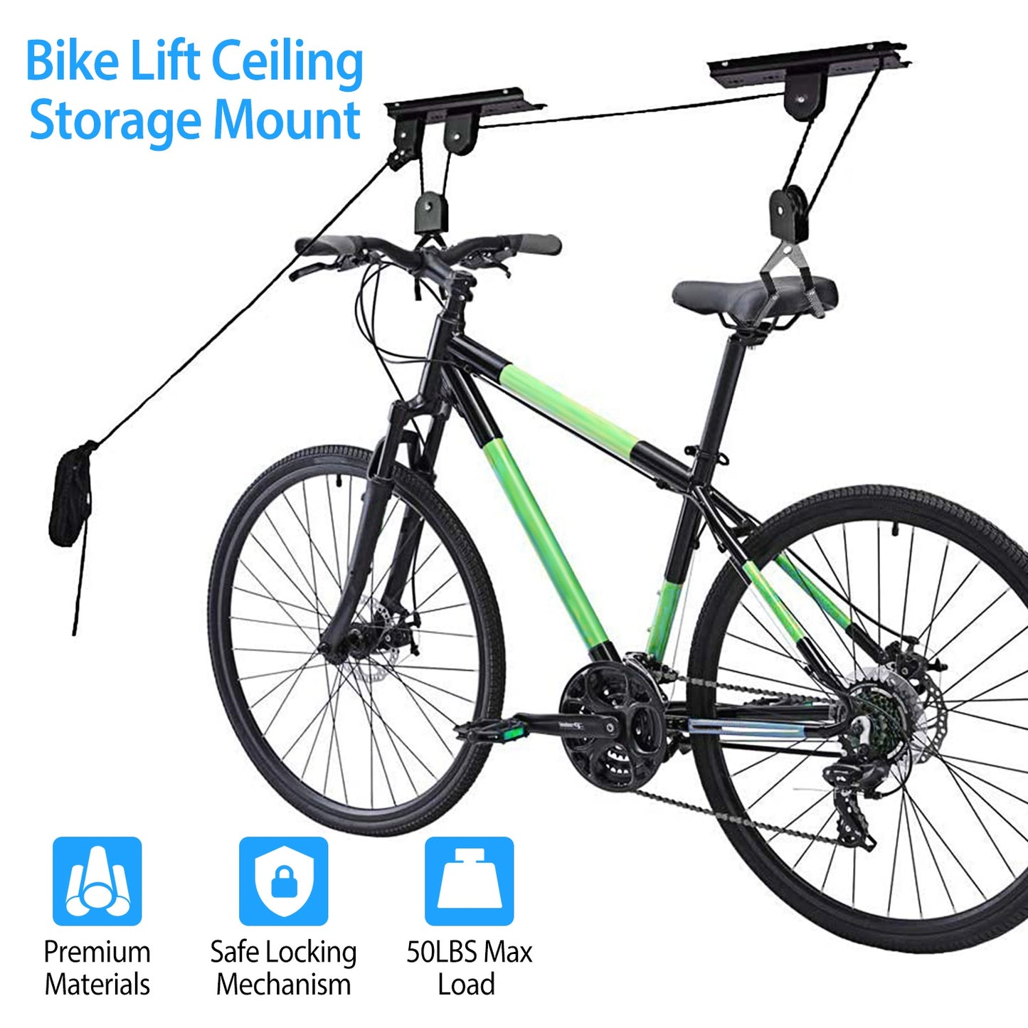 50LBS Load Bicycle Hoist Pulley Rack