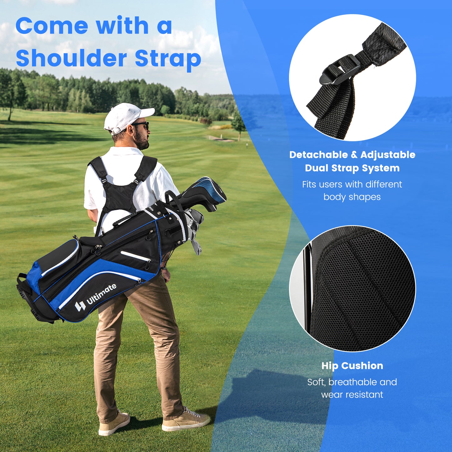 Lightweight Golf Stand Bag with 14 Way Top Dividers and 6 Pockets-Blue