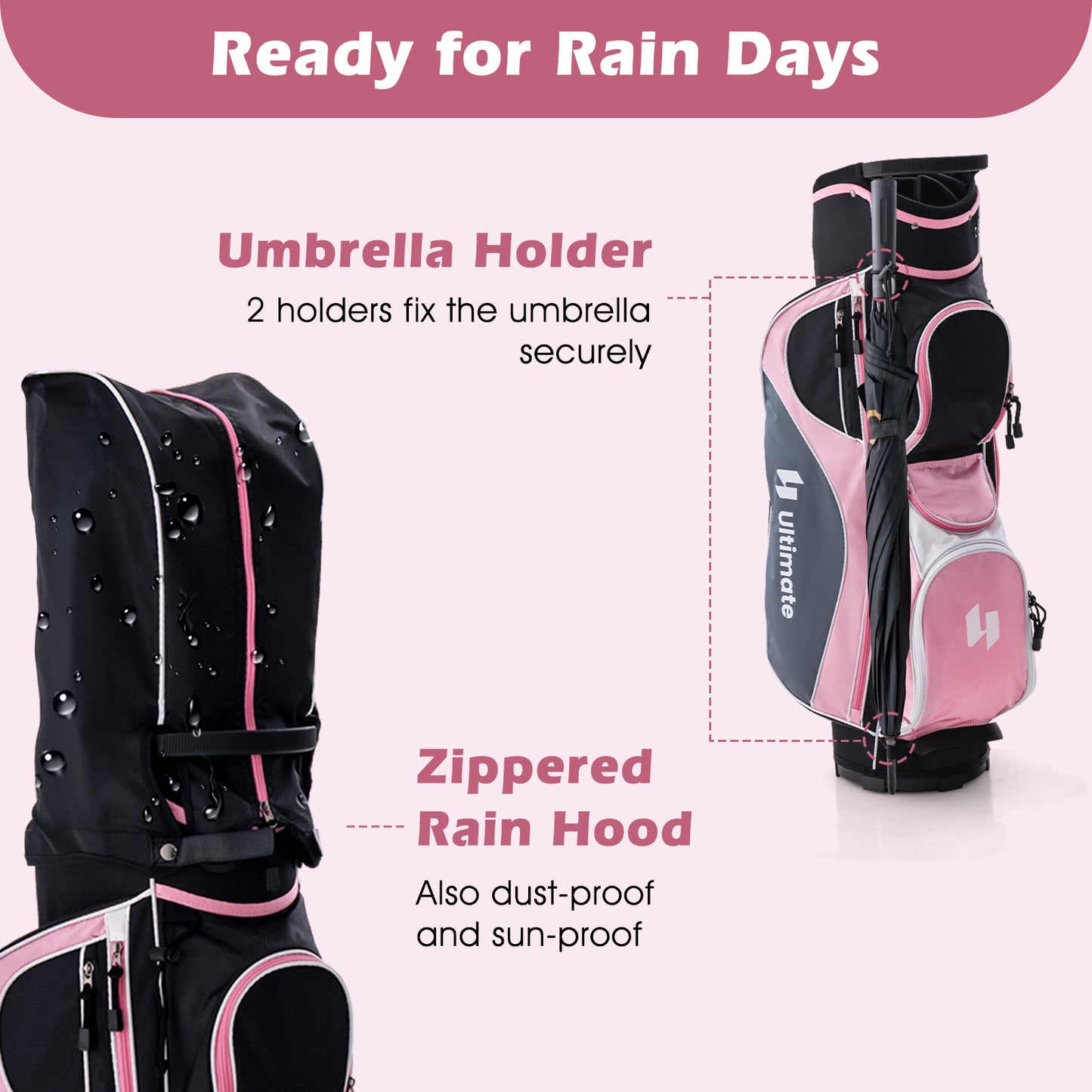 Women's Complete Golf Club Set Right Hand with Rain Hood-Pink