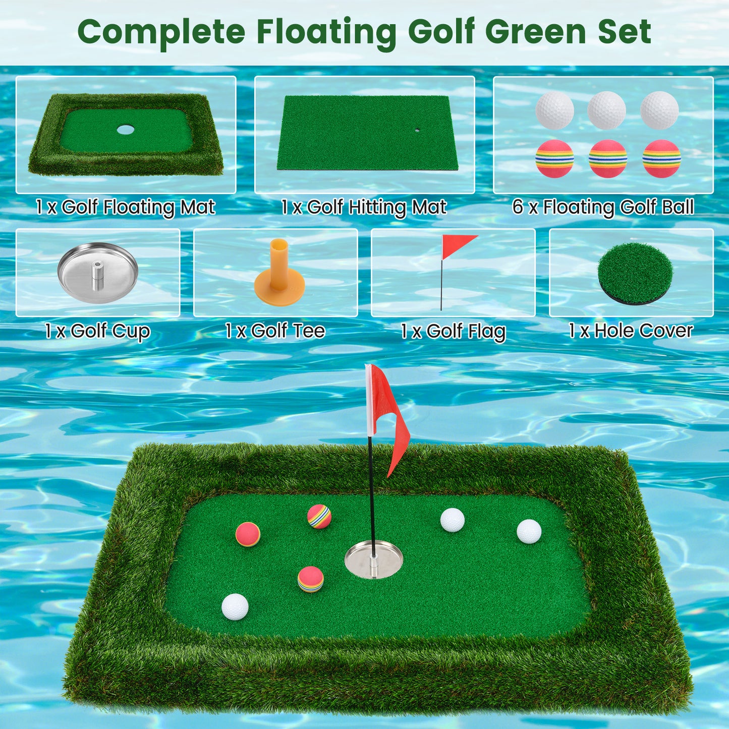 37.5 x 25.5 Inch Floating Golf Green for Pool Chipping Green Mat