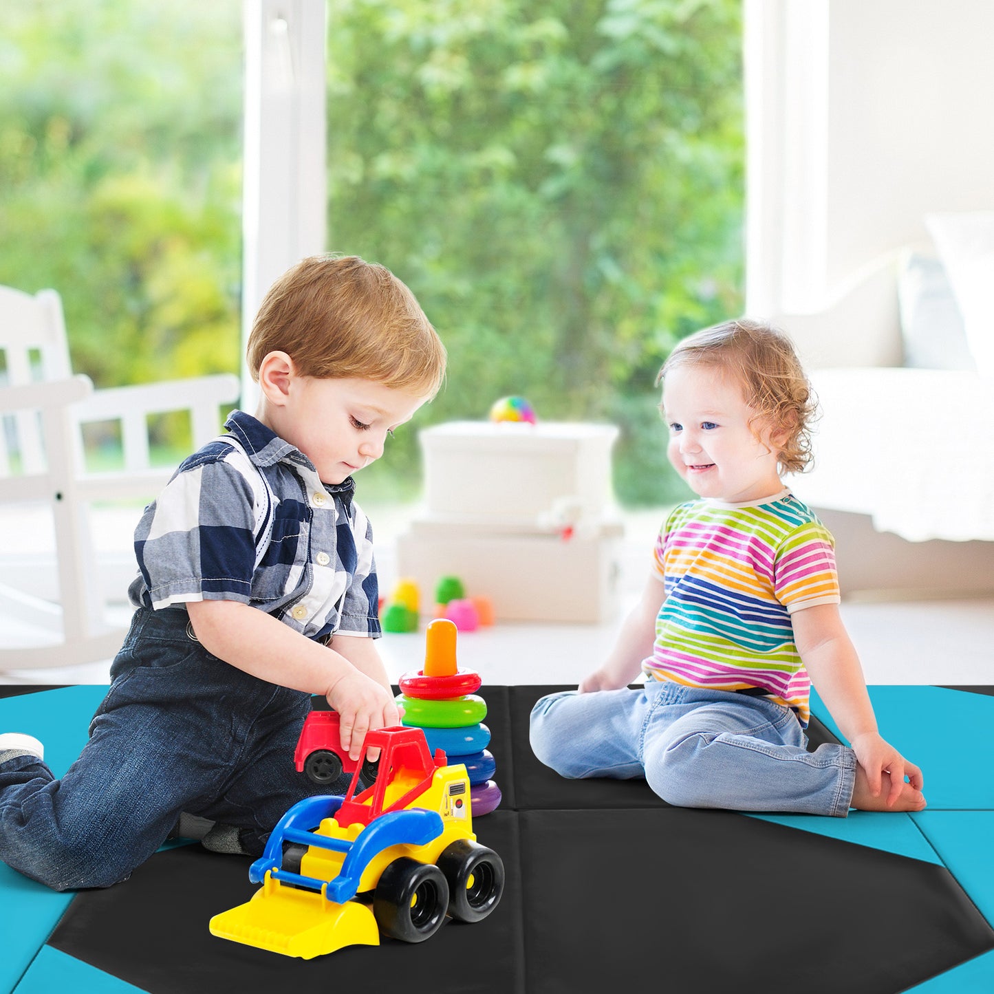 10 Feet x 4 Feet x 2 Inch Folding Exercise Mat with Hook and Loop Fasteners-Navy