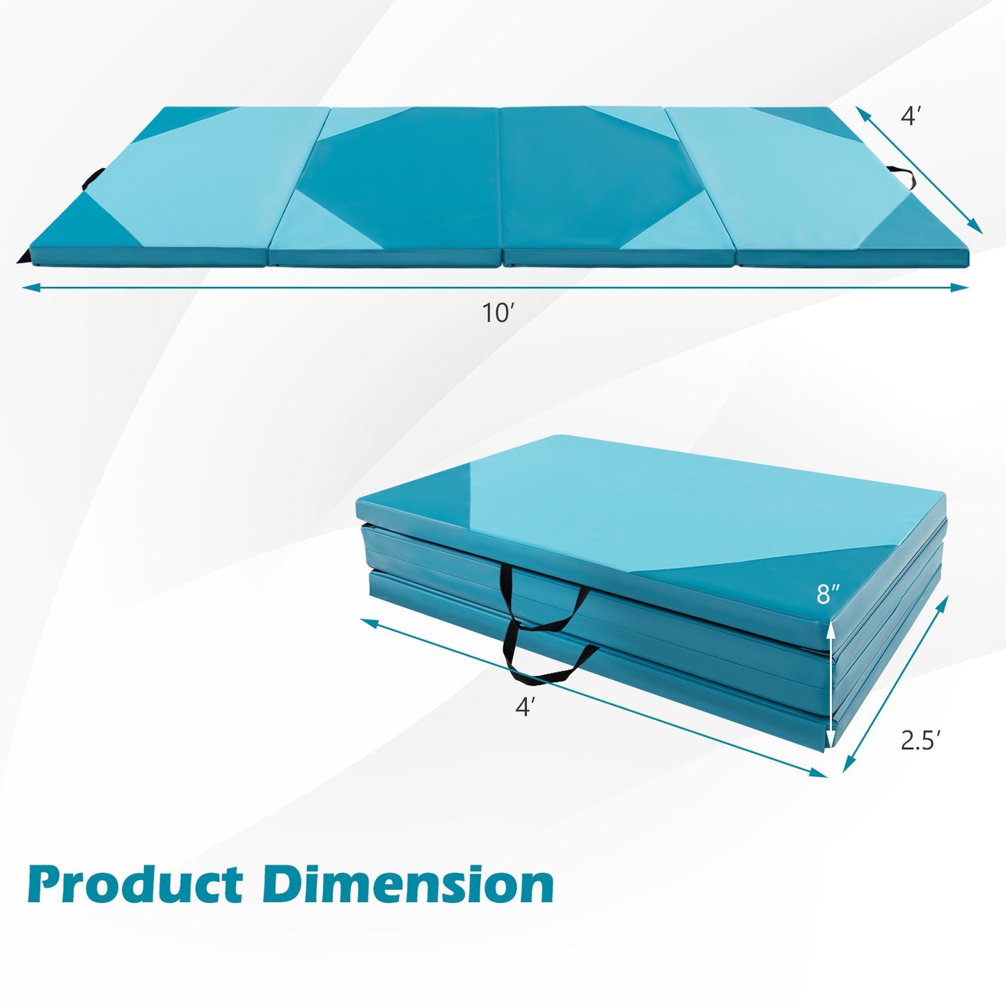10 Feet x 4 Feet x 2 Inch Folding Exercise Mat with Hook and Loop Fasteners-Blue