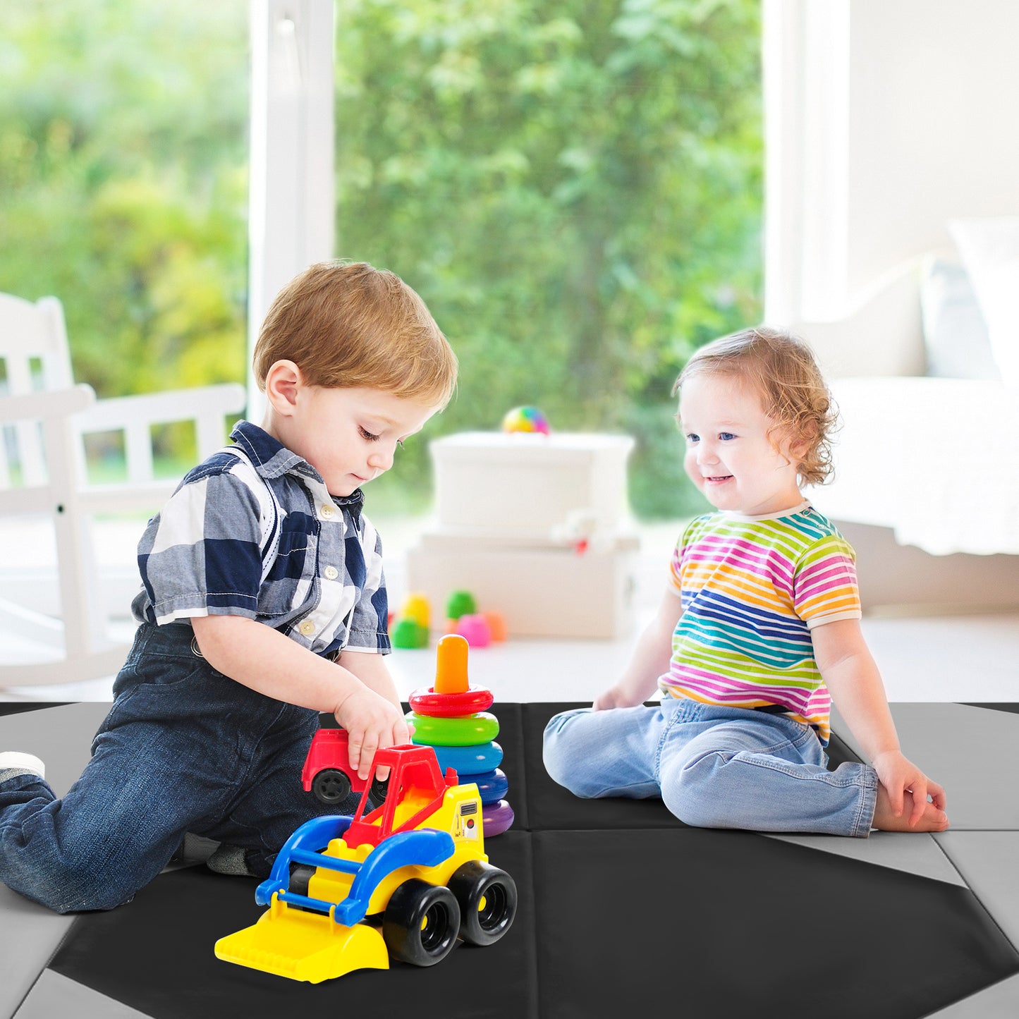 10 Feet x 4 Feet x 2 Inch Folding Exercise Mat with Hook and Loop Fasteners-Gray
