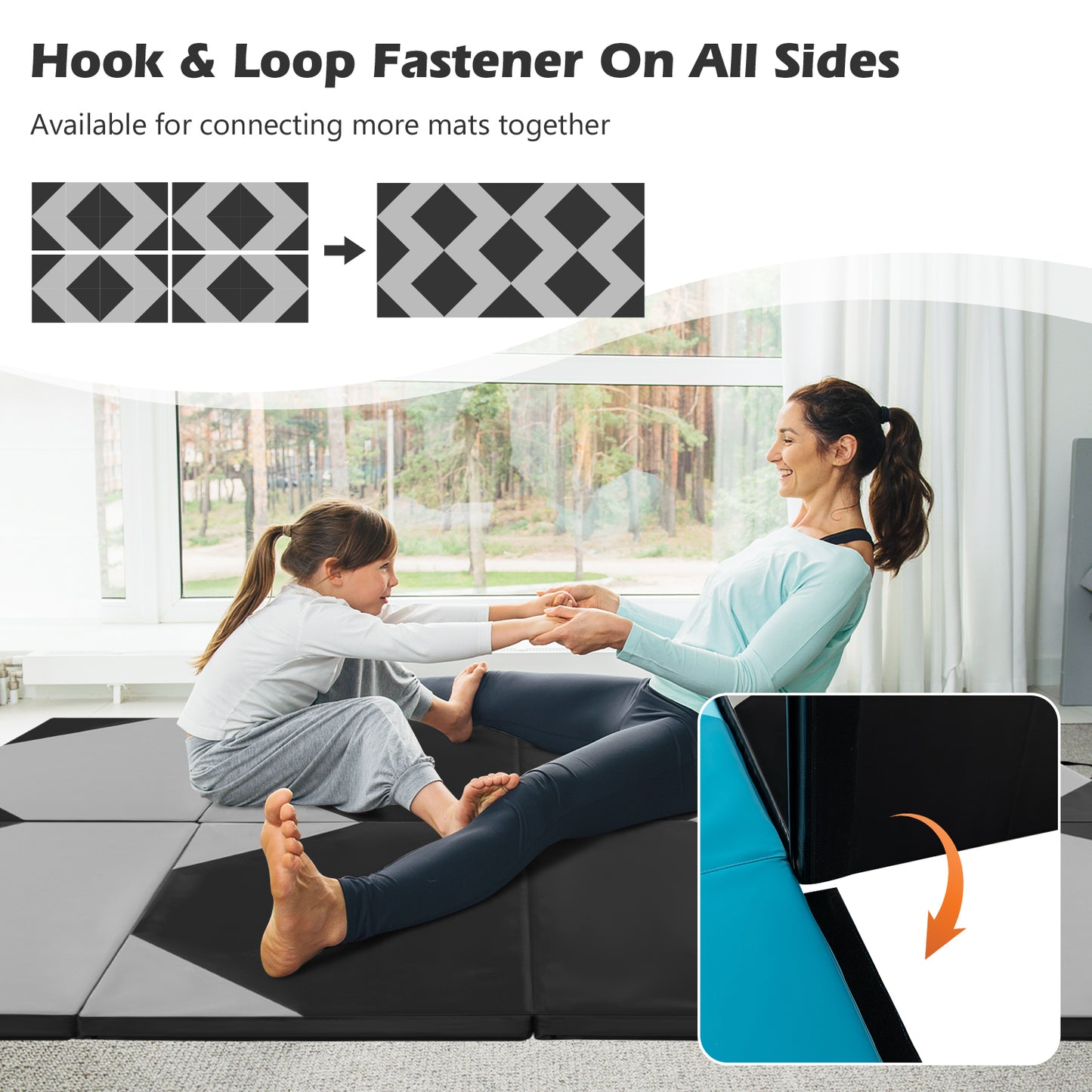 10 Feet x 4 Feet x 2 Inch Folding Exercise Mat with Hook and Loop Fasteners-Gray