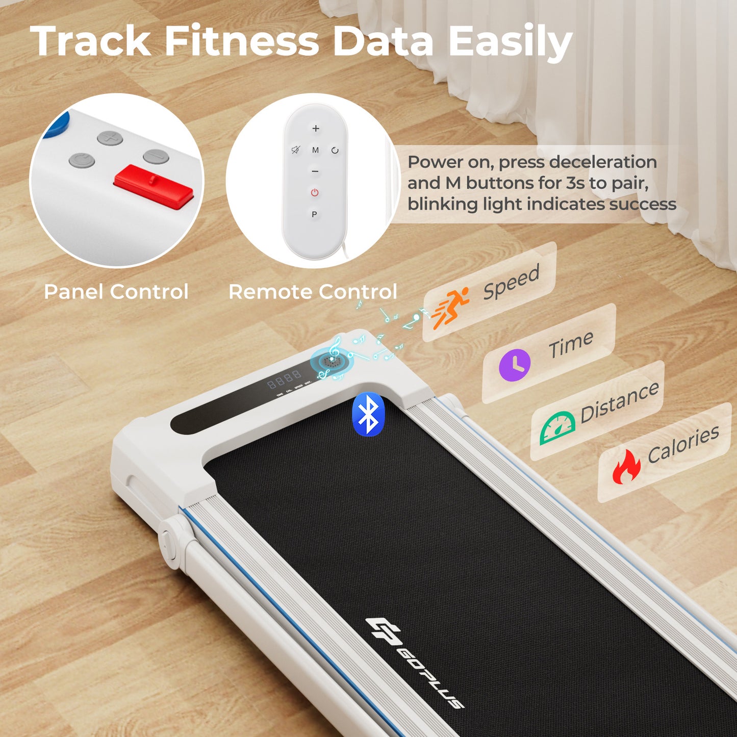 3-in-1 Folding Treadmill with Large Desk and LCD Display-White