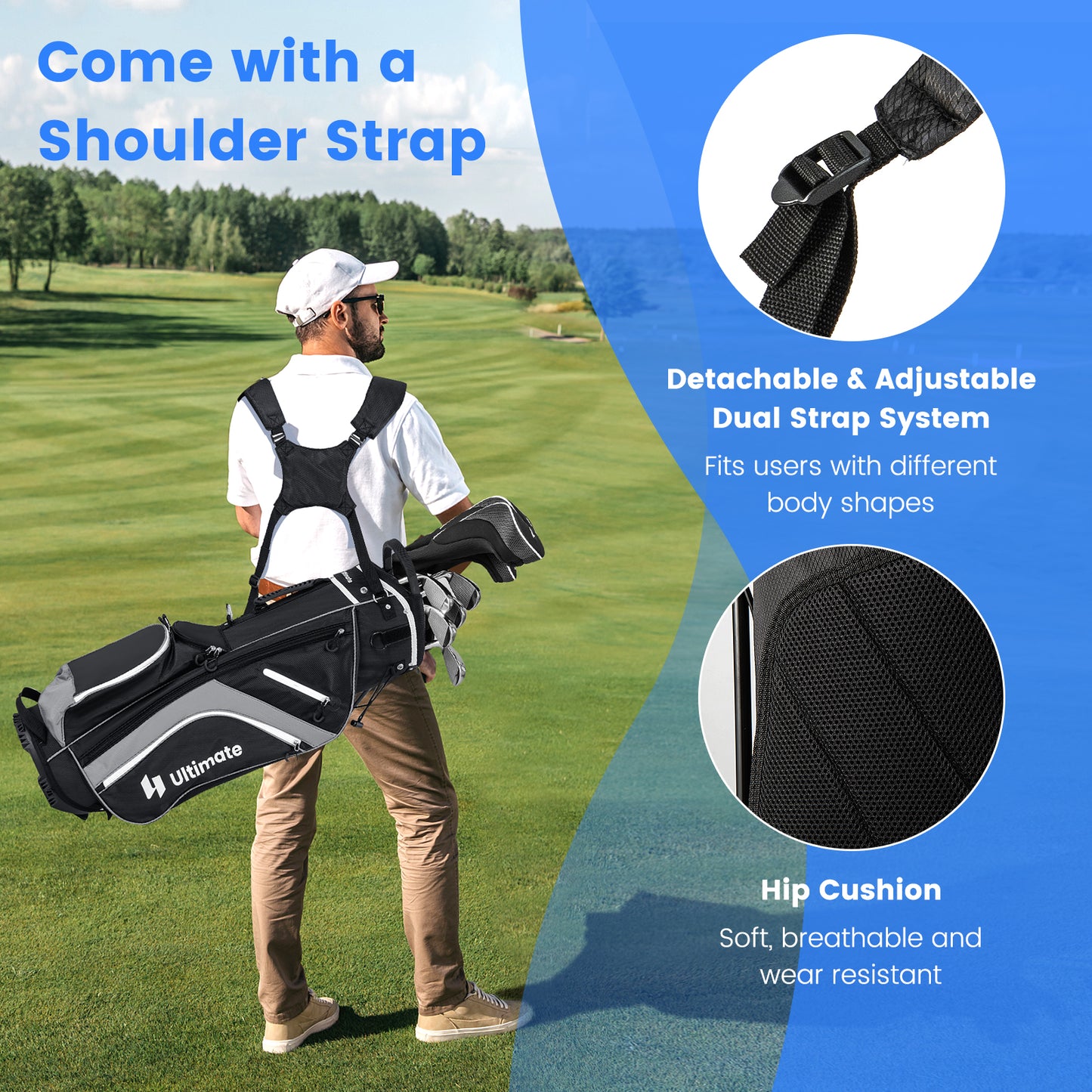 Lightweight Golf Stand Bag with 14 Way Top Dividers and 6 Pockets-Gray