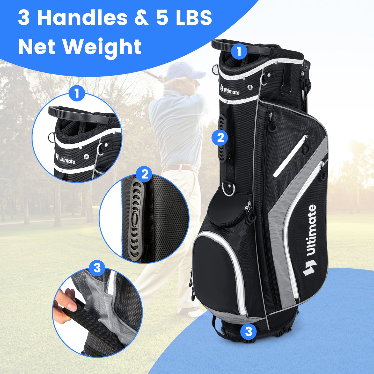 Lightweight Golf Stand Bag with 14 Way Top Dividers and 6 Pockets-Gray