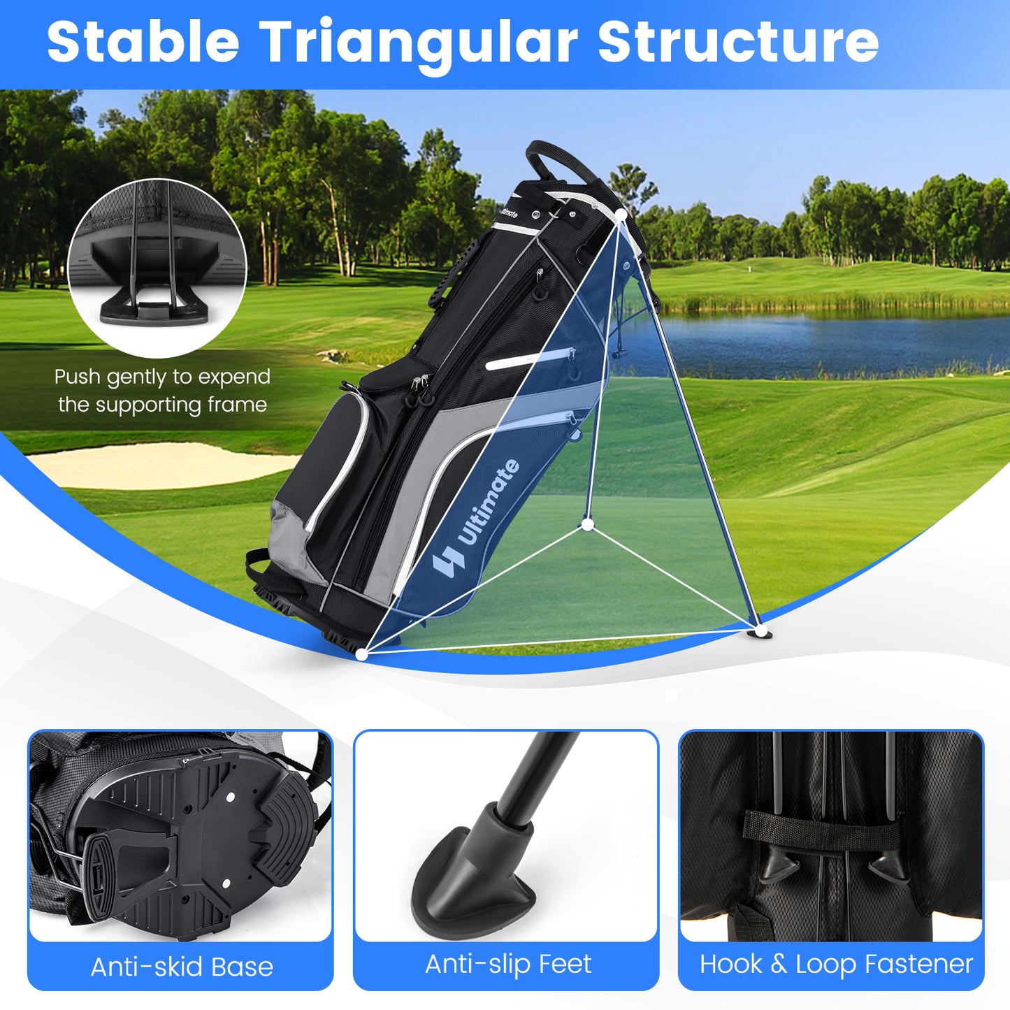Lightweight Golf Stand Bag with 14 Way Top Dividers and 6 Pockets-Gray