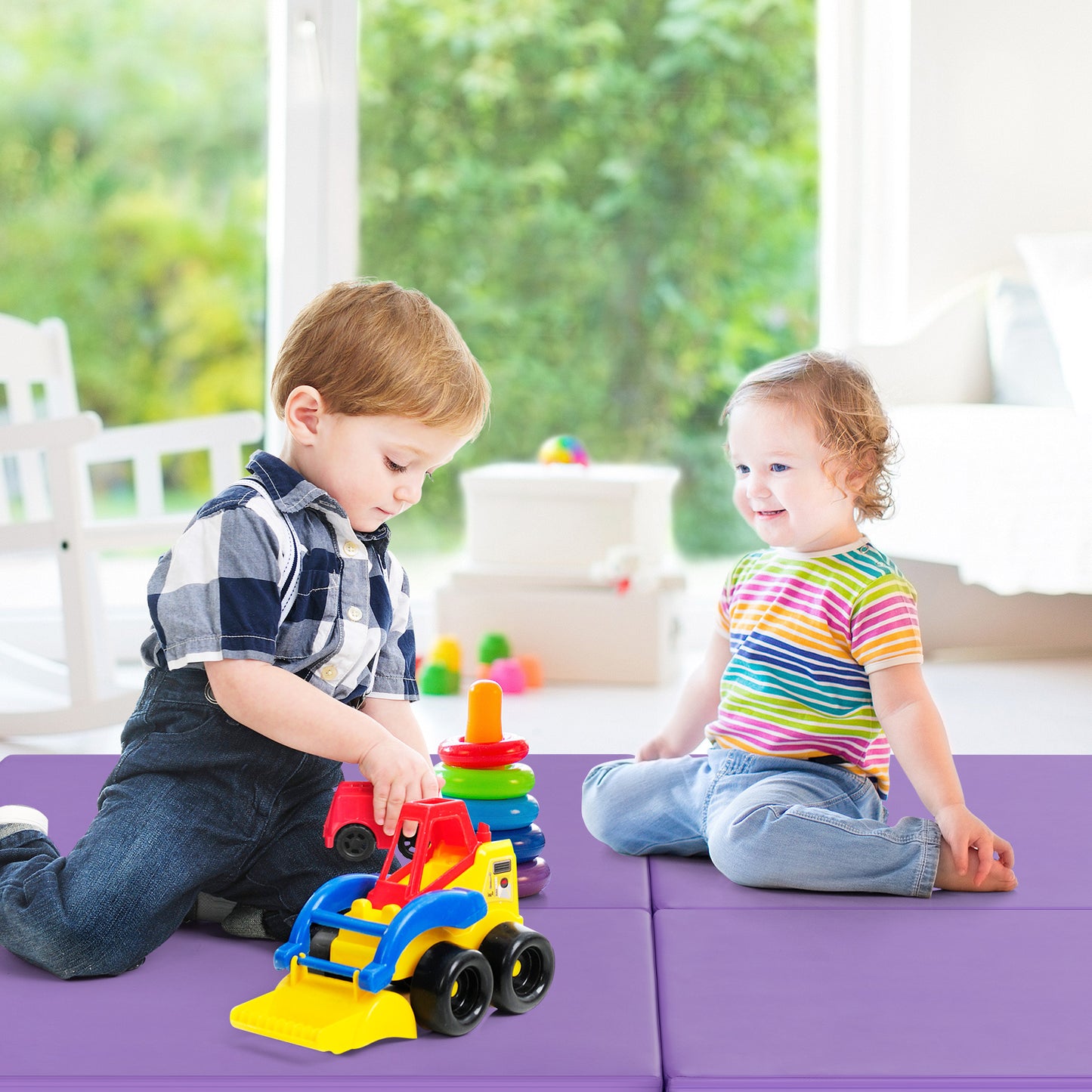 6 x 2 Feet Folding Gymnastic Mat with Carrying Handles for Yoga-Purple