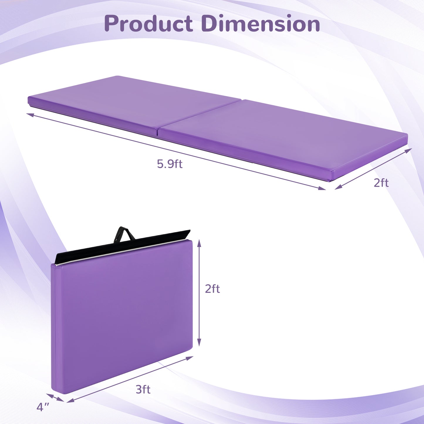 6 x 2 Feet Folding Gymnastic Mat with Carrying Handles for Yoga-Purple
