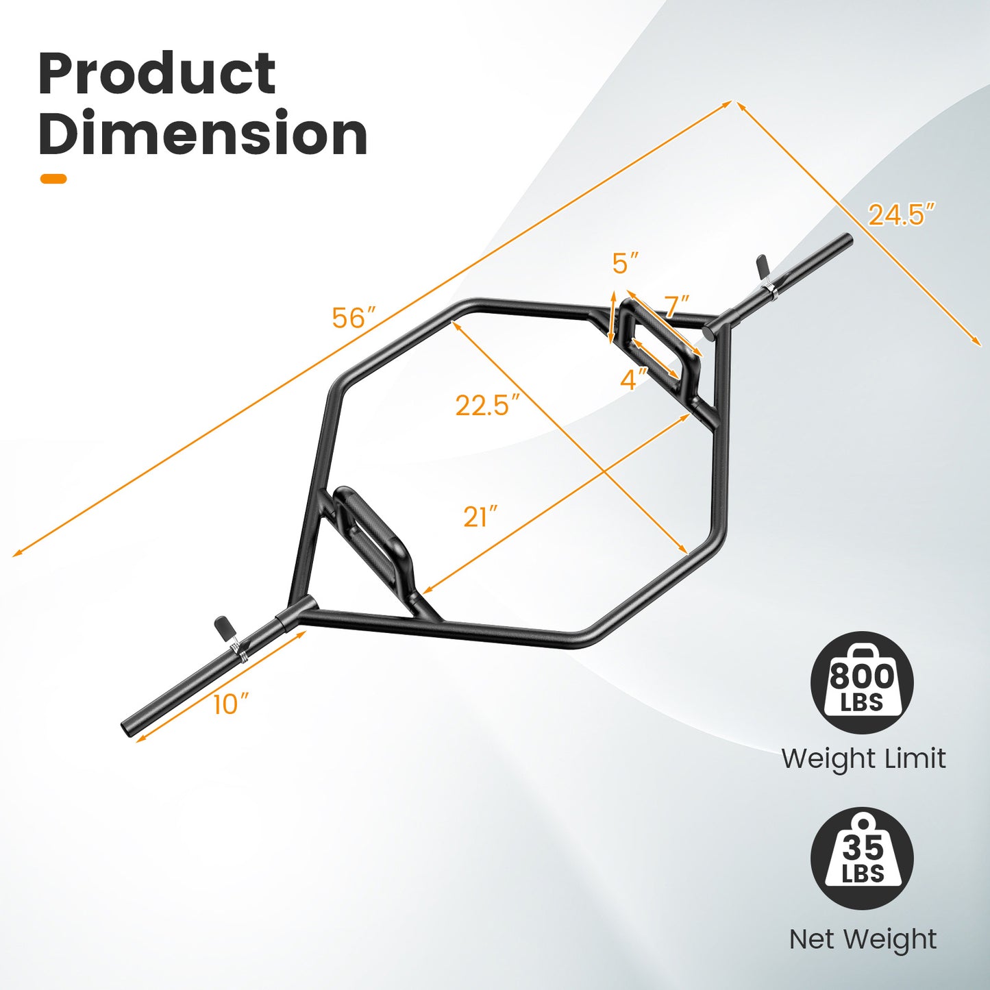 Olympic Hex Trap Bar with 2 Spring Collars and Foldable Handle-Black