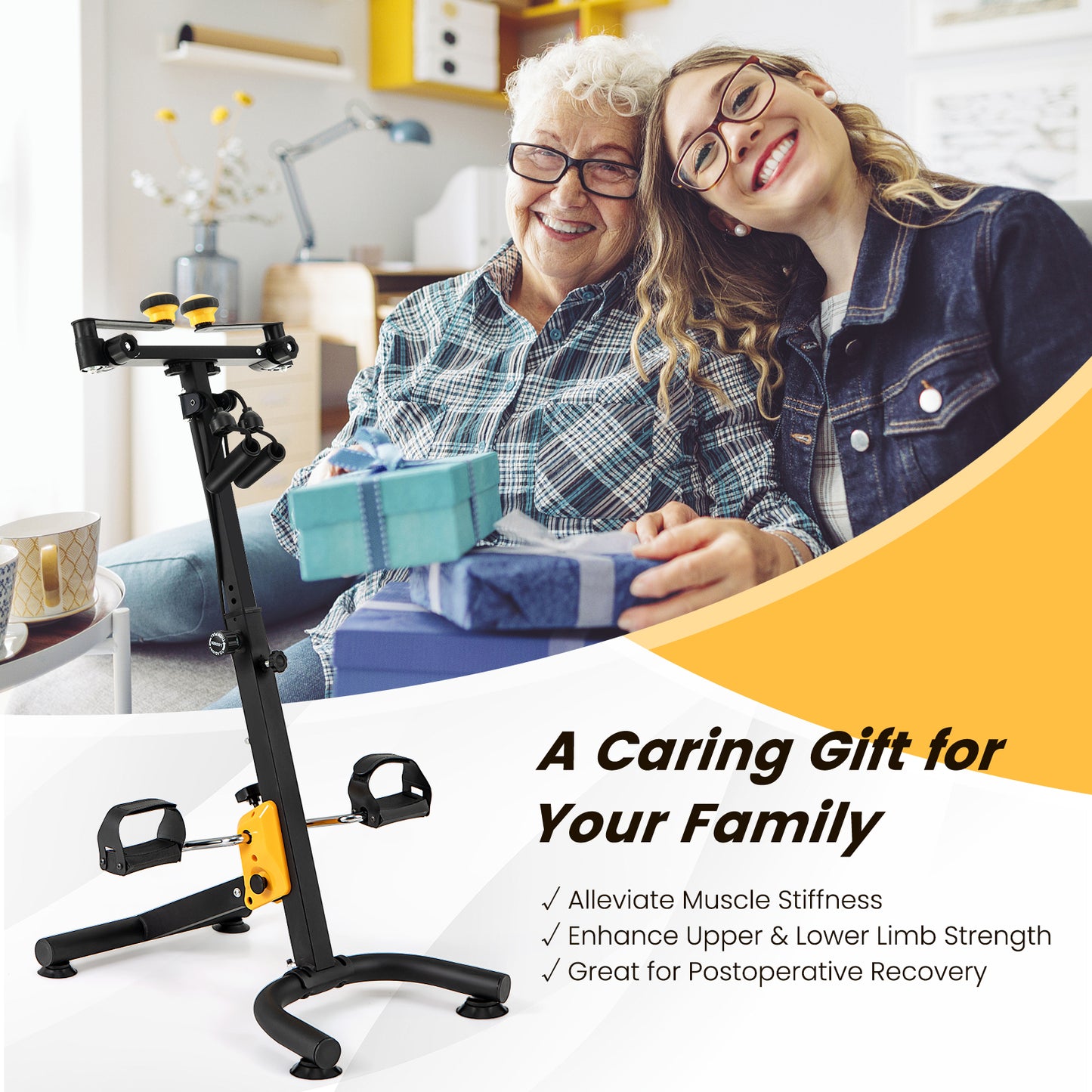 Pedal Exerciser with Adjustable Handgrip for Seniors-Yellow