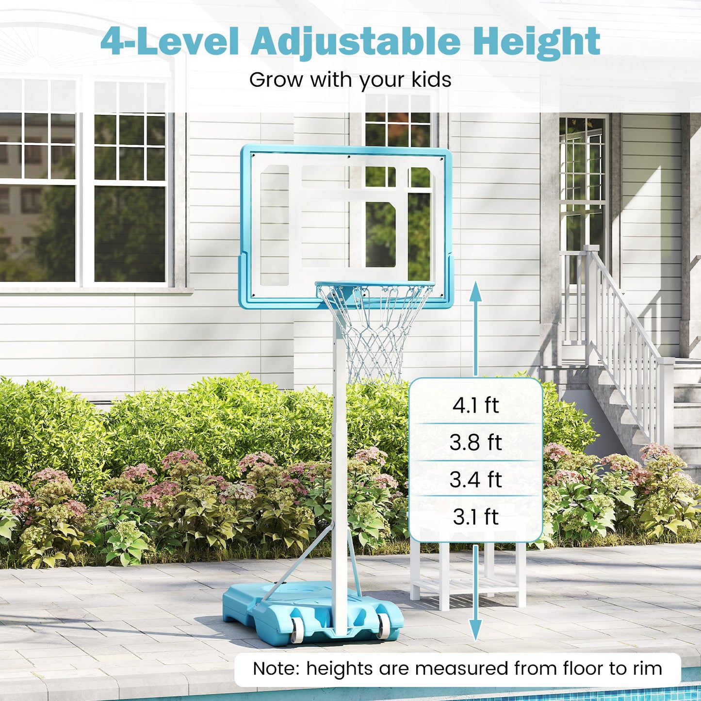 Pool Basketball Hoop Poolside Portable Basketball Goal with Shatterproof Backboard-White