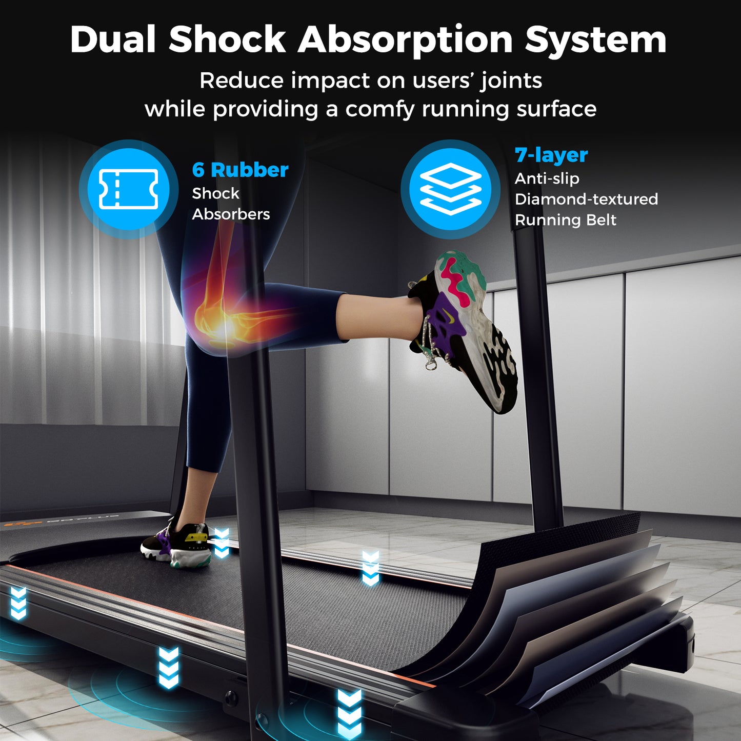 2.5 HP Walking Treadmill with Long Handrails for Seniors-Black