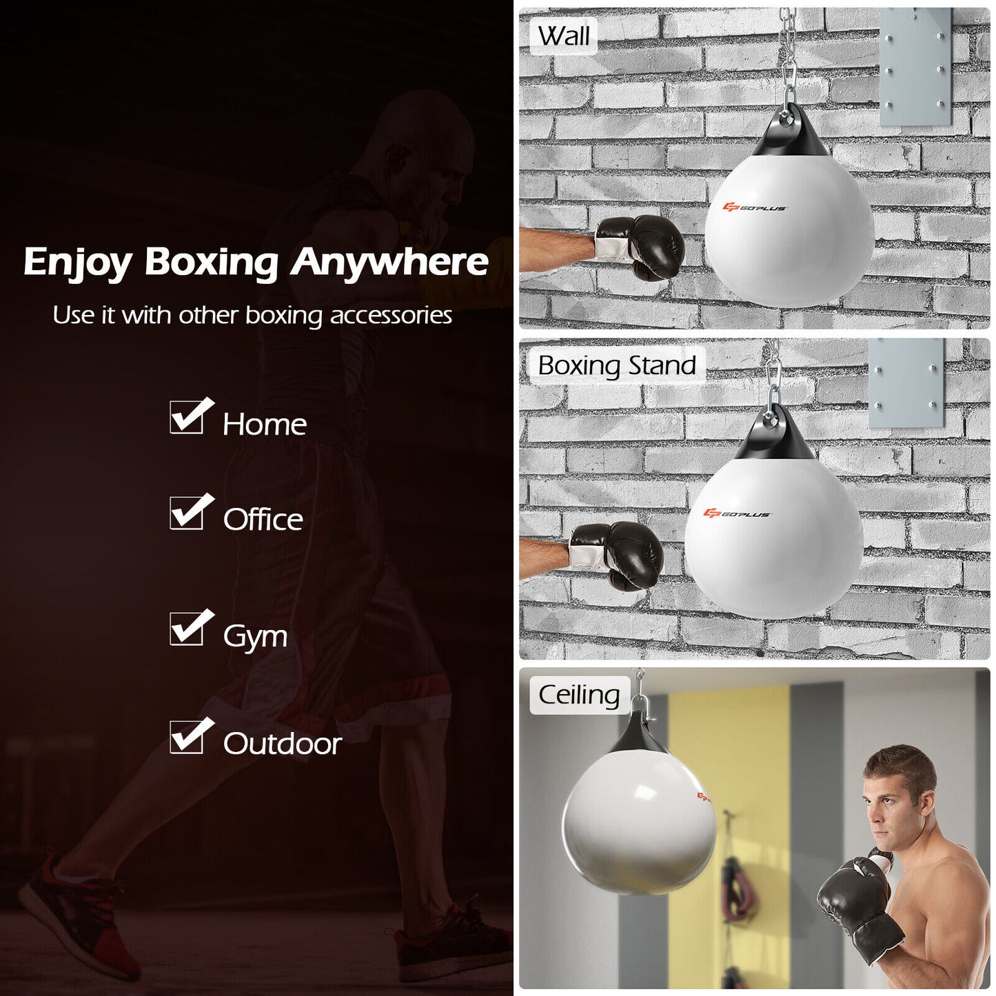 18 Inch 110 Pound Heavy Punching Water Aqua Bag with Adjustable Metal Chain-White