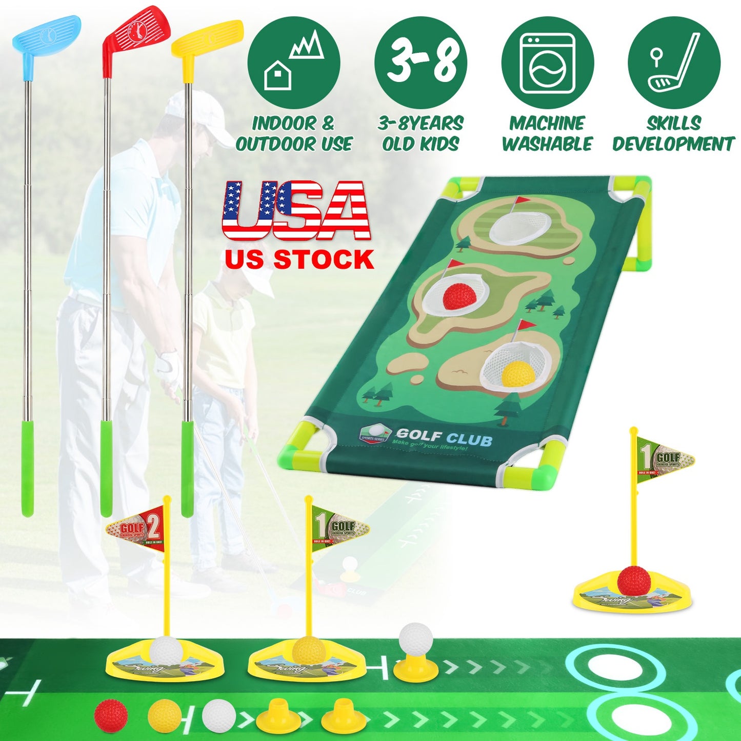 Toddler Golf Club Toy Set For Boys Girls Aged 3-8Years Old With Retractable Golf Clubs Indoor Outdoor Educational Kids Toys Golf Sport Birthday Christ