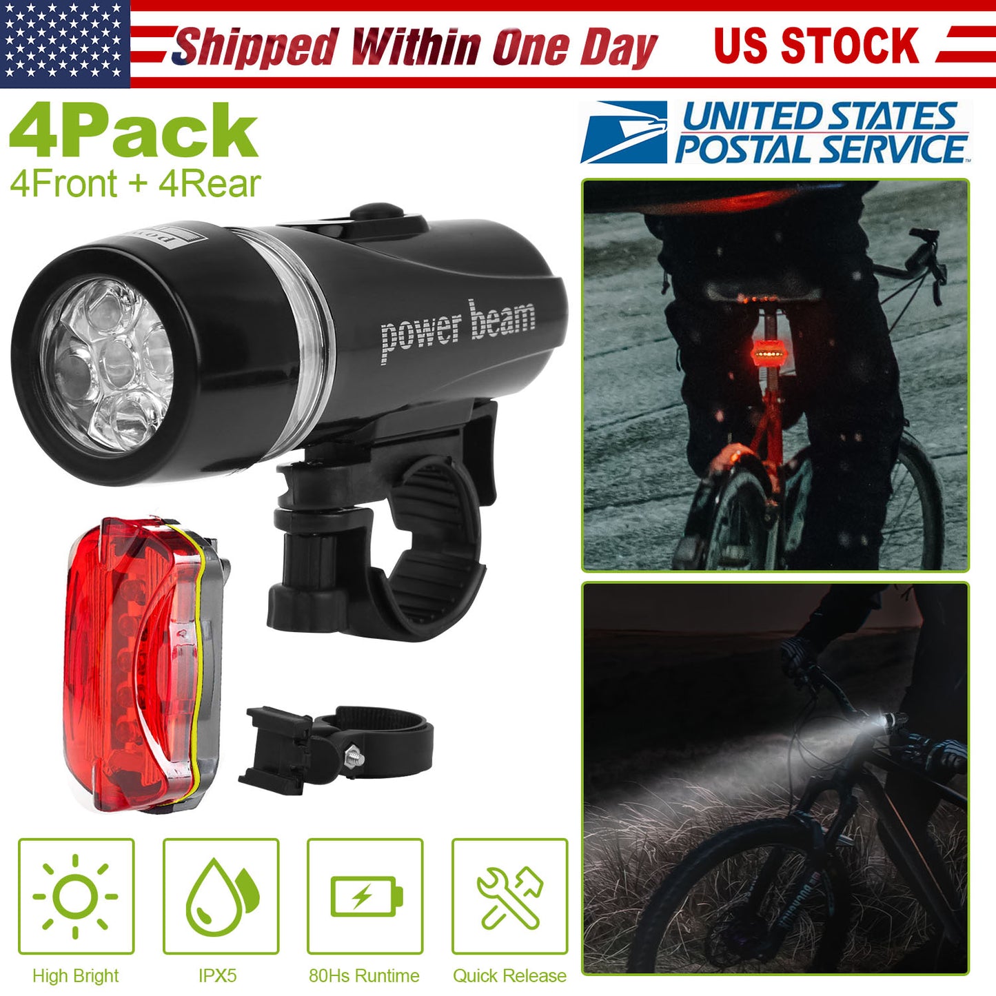 Universal Front Rear Bike Light Set IPX5 Water-Resistant Bike Headlight Taillight Tool-Free Mounting Quick Release