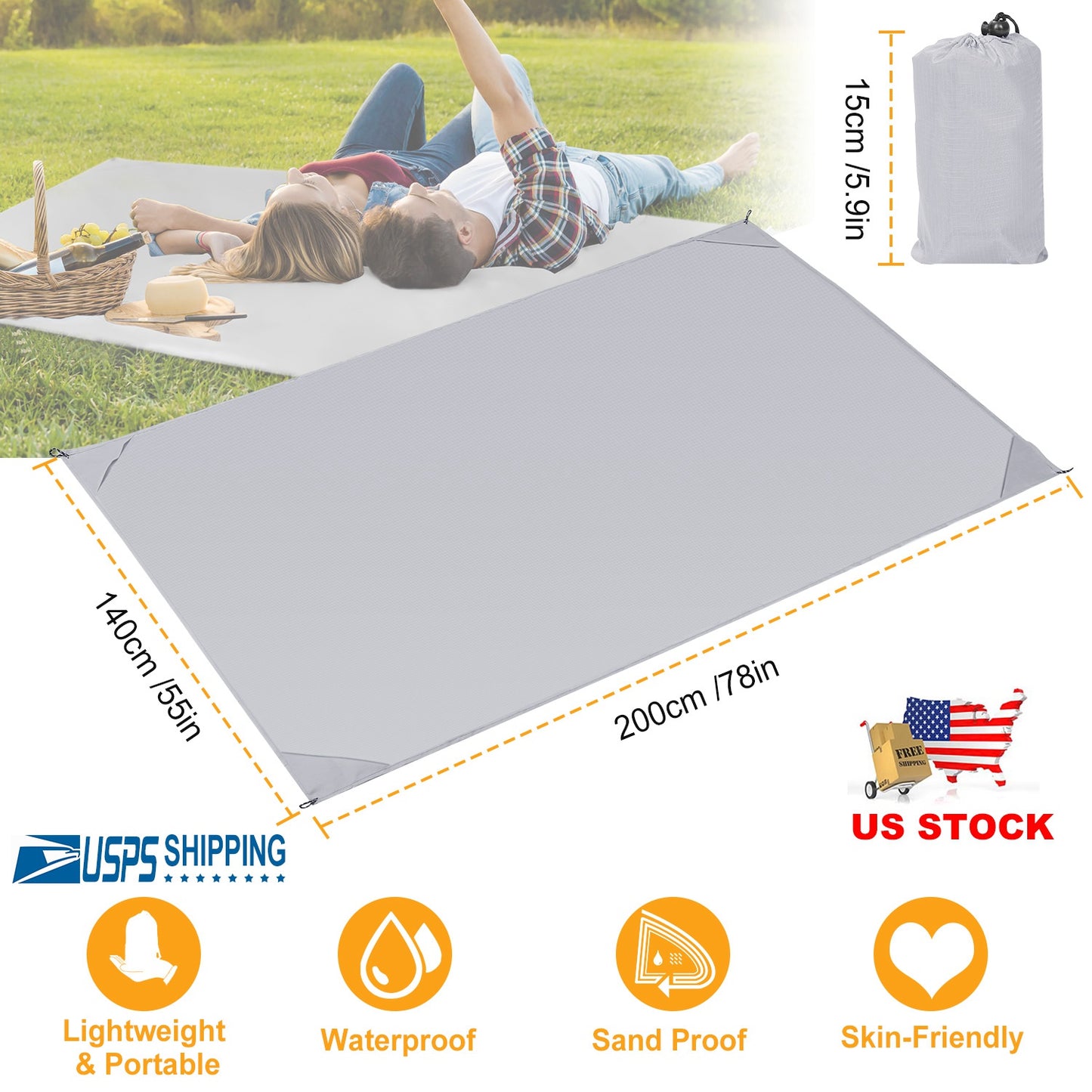 Portable Beach Blanket 4.6’ x 6.6’ Waterproof Foldable Camping Rug Pocket Sandproof Picnic Mat for Camping Picnic Hiking Grass Travel