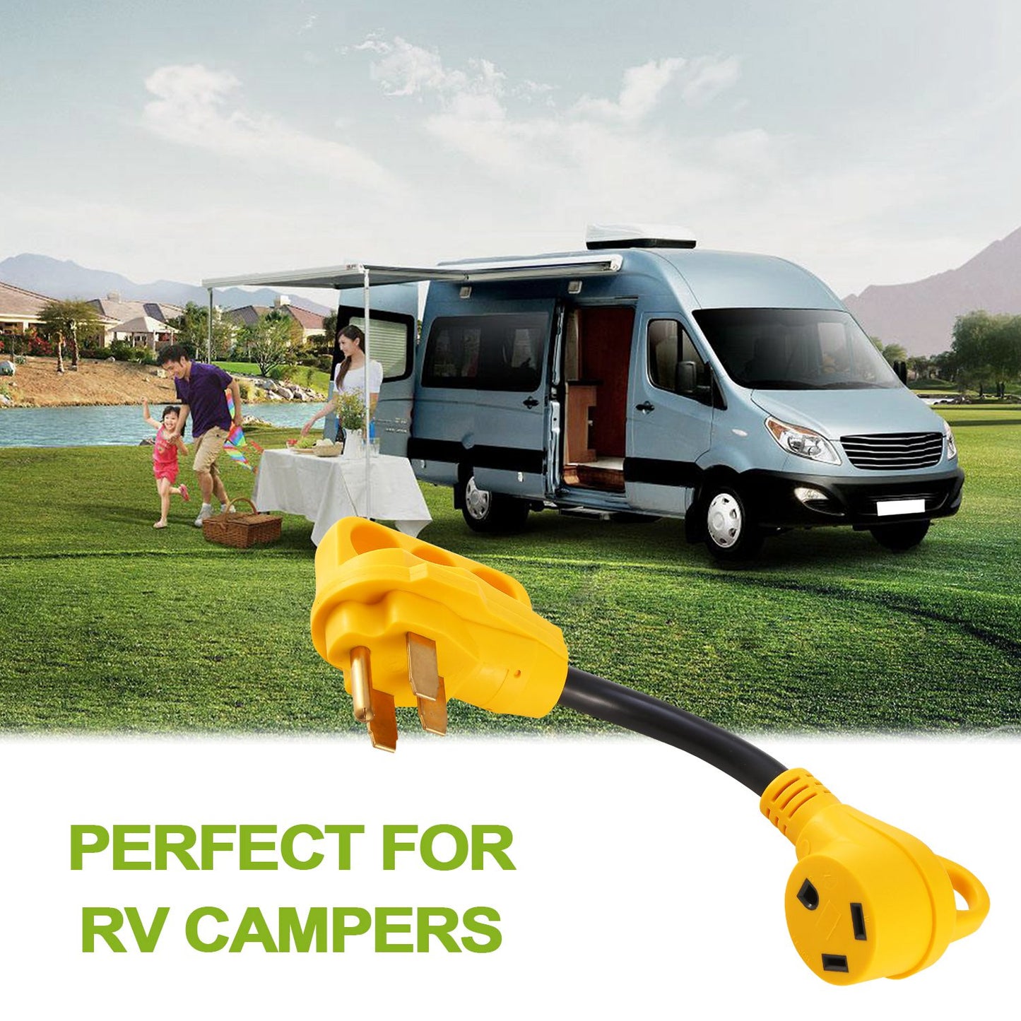 RV Electrical Dogbone Converter 50 AMP Male To 30 AMP Female Adapter Cable 12inch w/ Handle