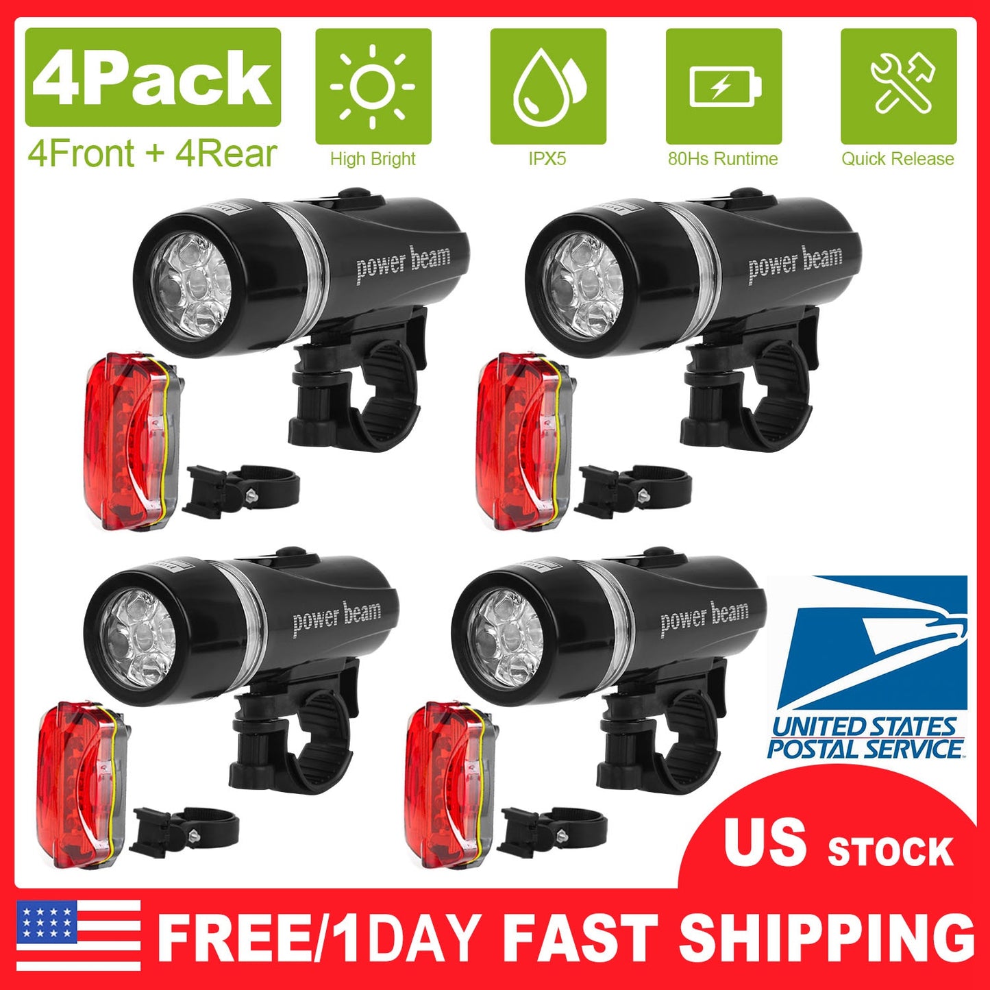 Universal Front Rear Bike Light Set IPX5 Water-Resistant Bike Headlight Taillight Tool-Free Mounting Quick Release