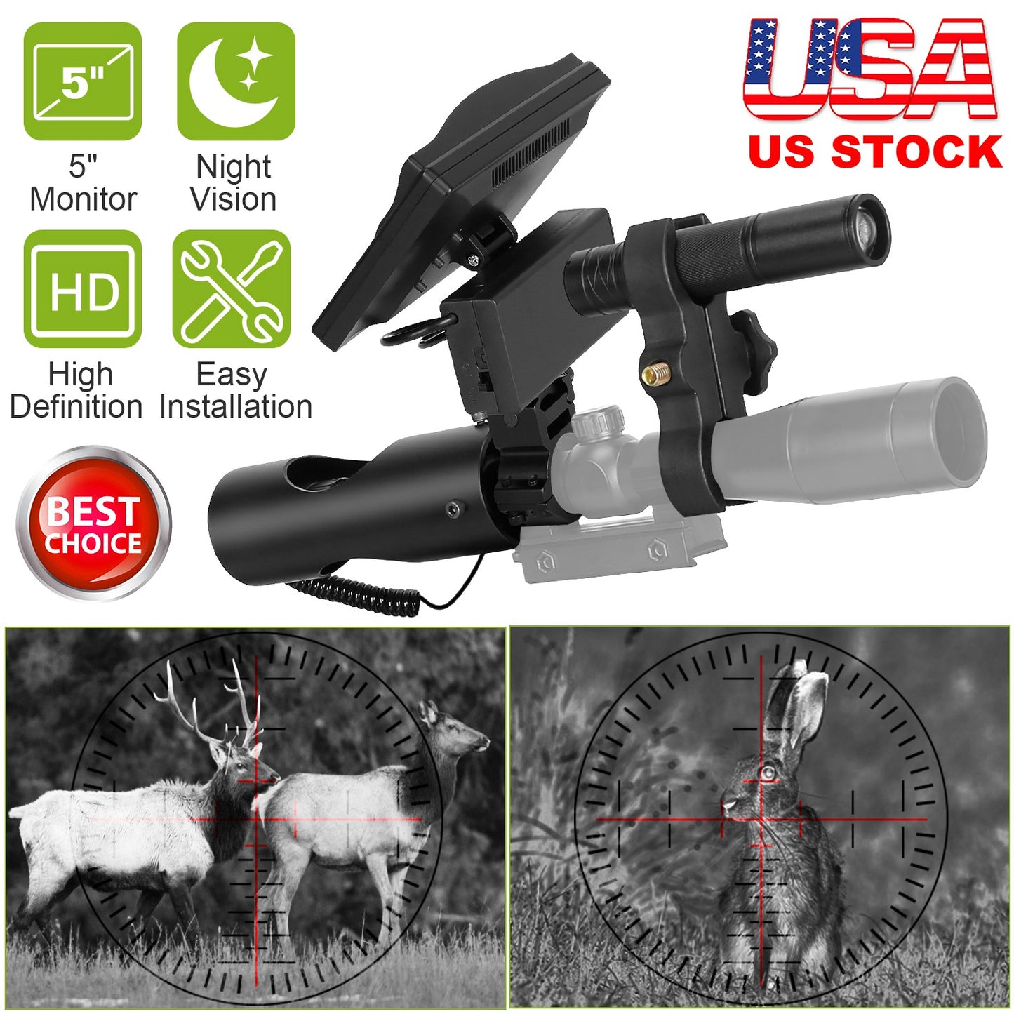 Night Vision Scope Digital Camera Infrared Rifle Scope 850nm Hunting Scope System w/ IR Torch System 5” Monitor